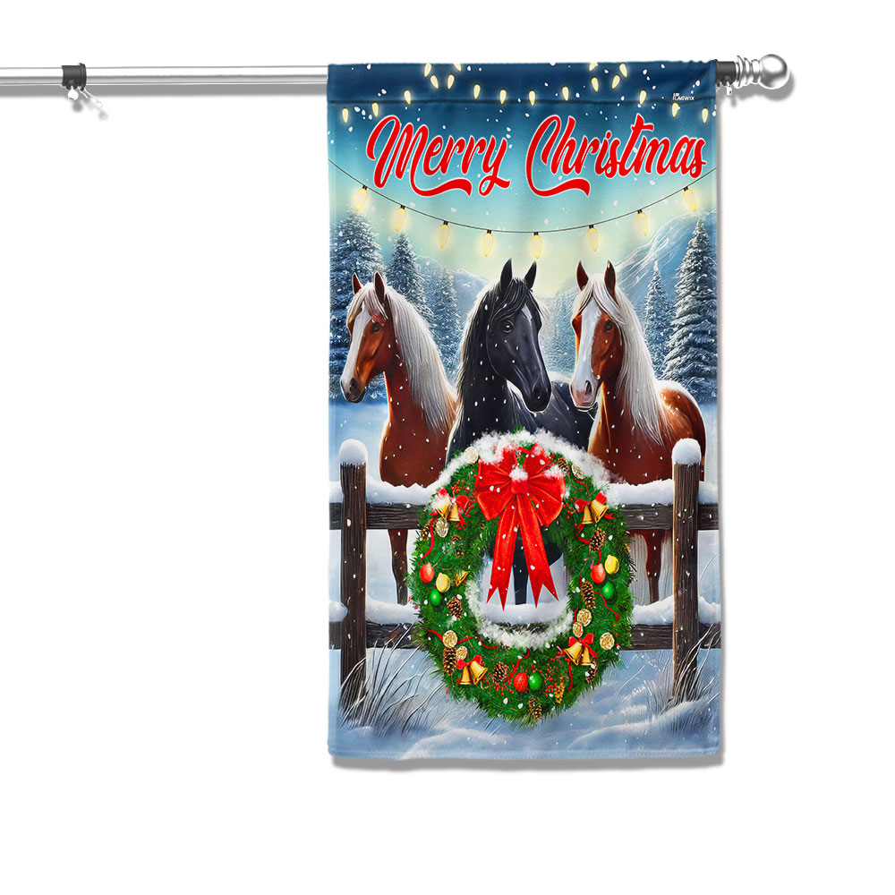 Horses Holiday Spirit Merry And Bright Christmas Flag - Liberish