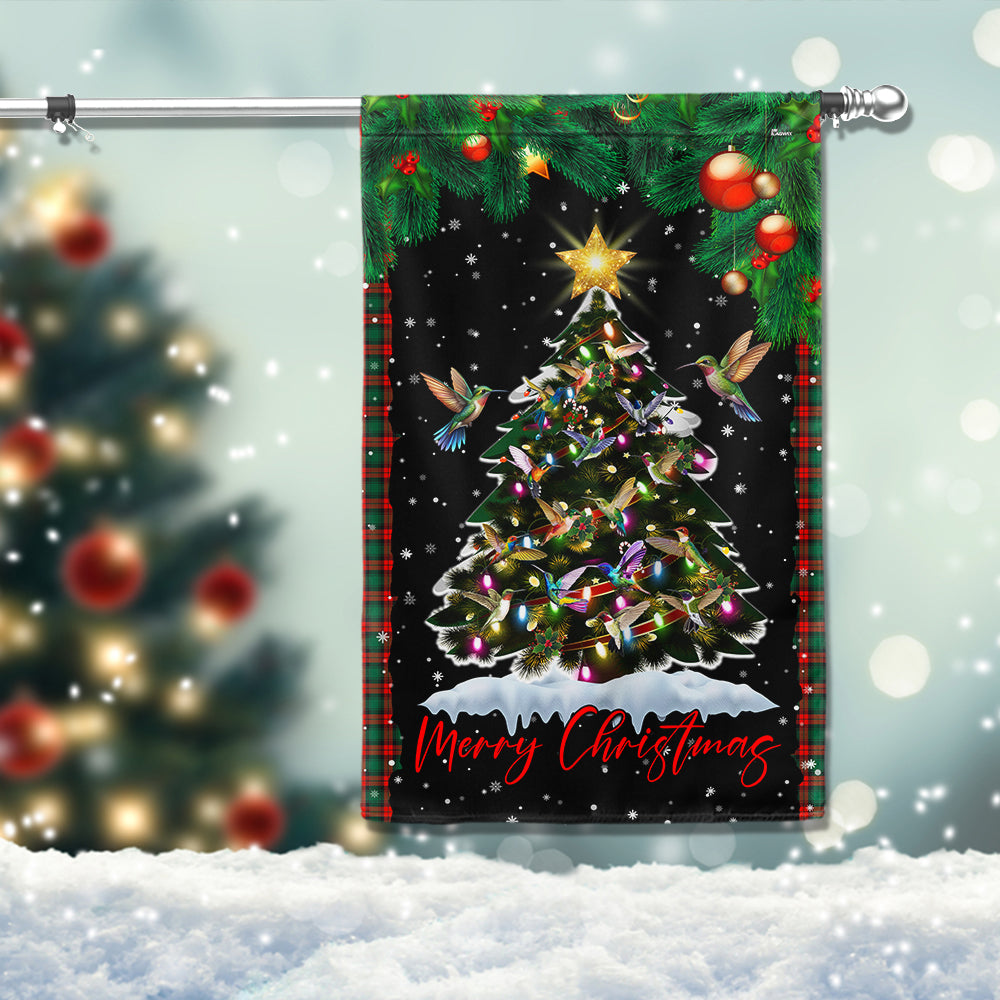 Hummingbirds Merry Christmas Tree Hummingbirds Flag - Liberish