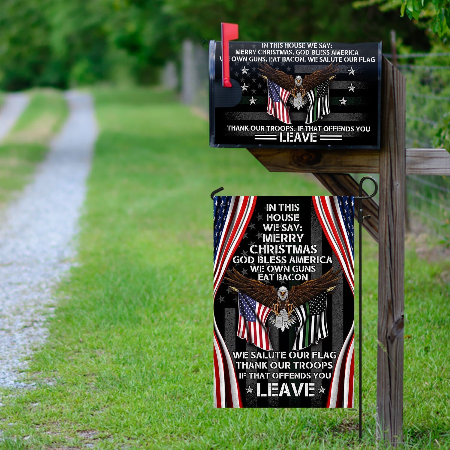 In This House We Salute Our Flag Patriotic Eagle Veteran Garden Flag Mailbox Cover - Liberish