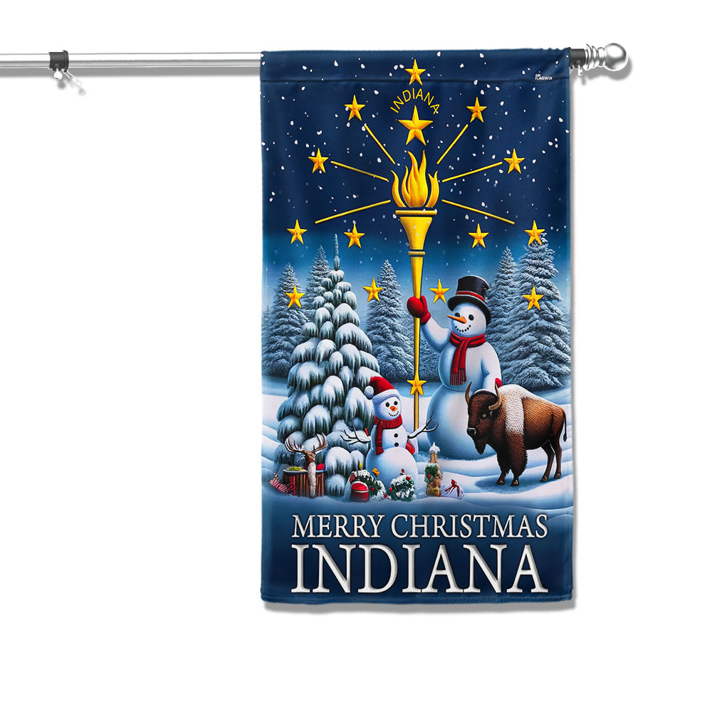 Indiana Christmas Flag Snowman With Gold Torch Merry Christmas - Liberish