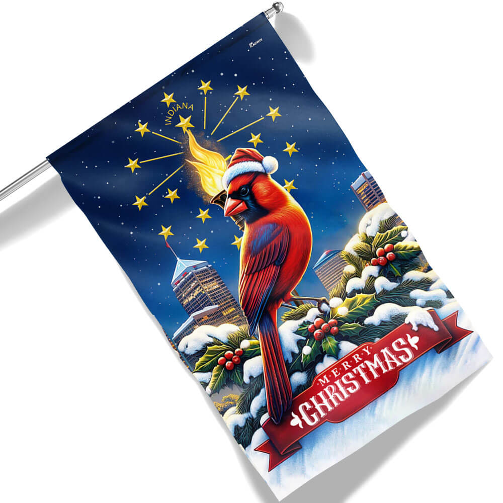 Indiana Christmas Gold Torch And Cardinal Bird Flag - Liberish