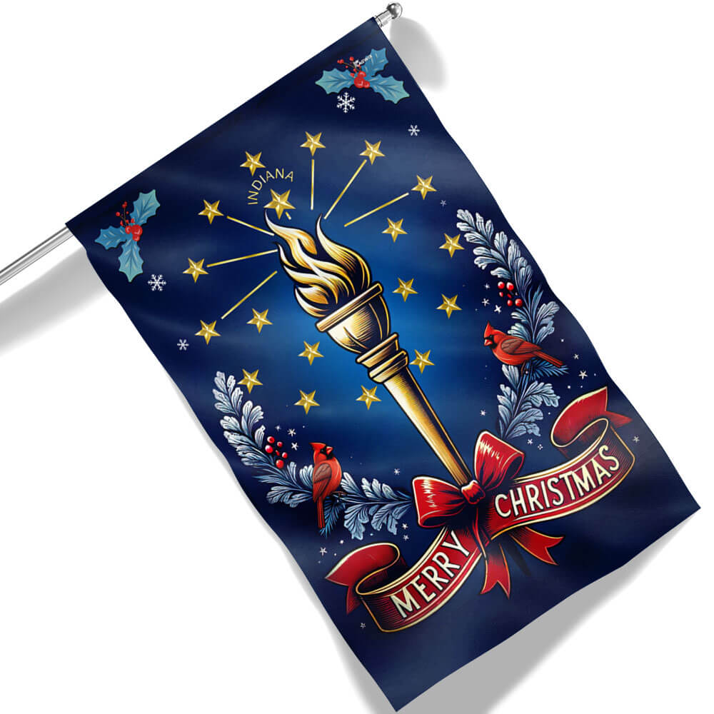 Indiana Merry Christmas Torch And Stars Flag - Liberish