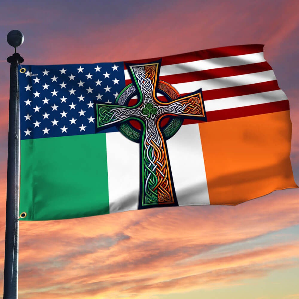 Irish Celtic Knot Cross St. Patrick's Day Flag Irish American Flag Patriotic Decor - Liberish