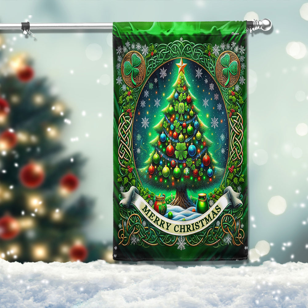 Irish Christmas Celtic Christmas Tree Flag - Liberish