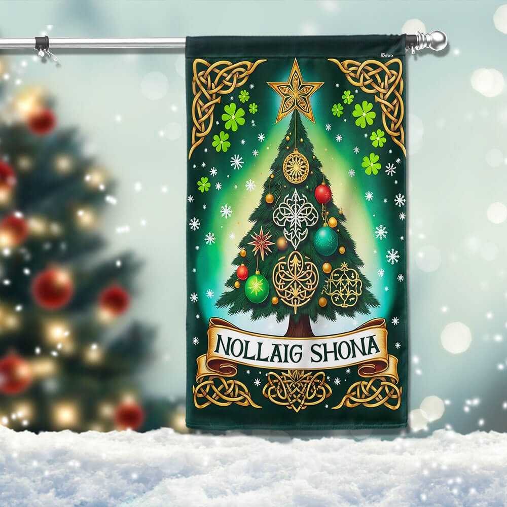 Irish Christmas Celtic Style Christmas Tree Nollaig Shona Flag - Liberish