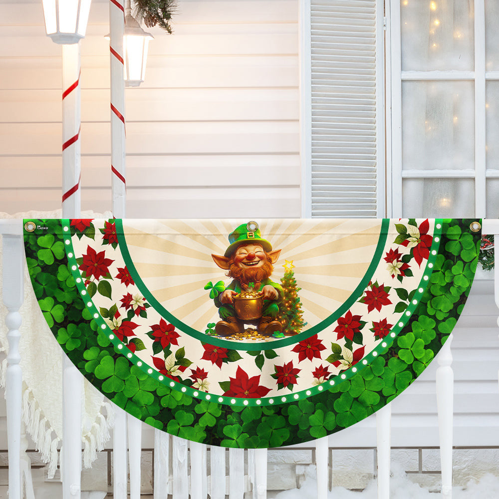 Irish Christmas Fan Flag Leprechaun Shamrock Poinsettia Decor - Liberish