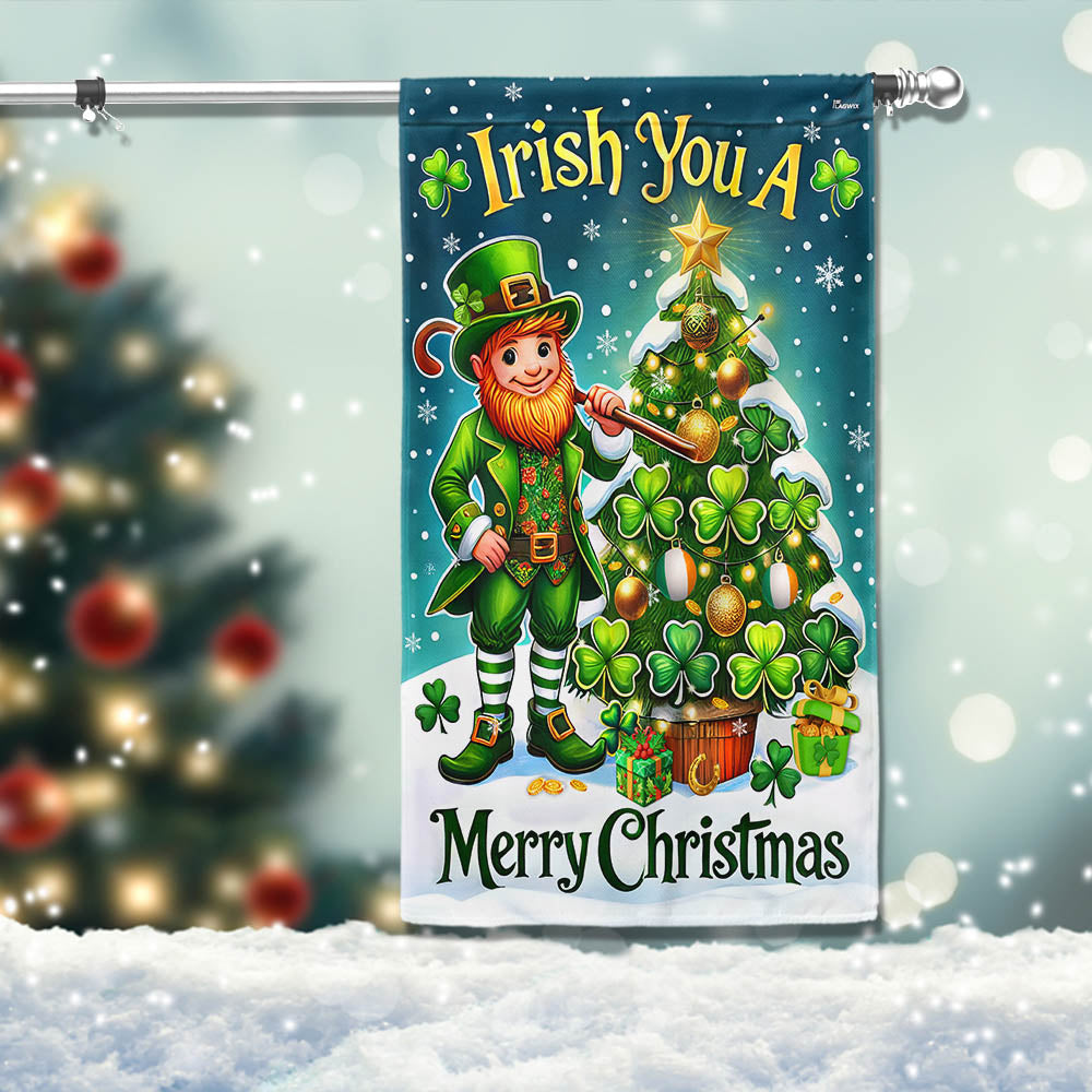 Irish Christmas Leprechaun Shamrock Christmas Tree Irish You A Merry Christmas Flag - Liberish