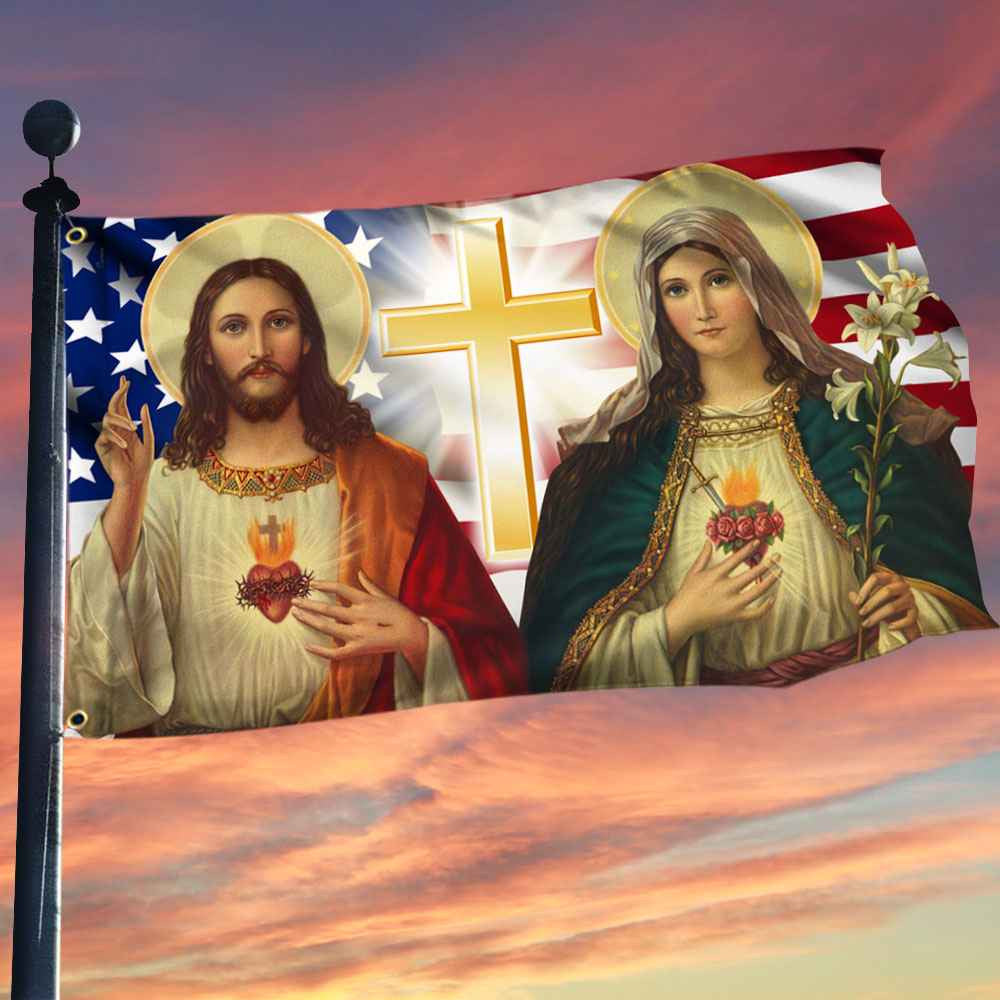 Jesus And Mary Flag Two Loving Hearts Christian Flag Indoor Outdoor - Liberish