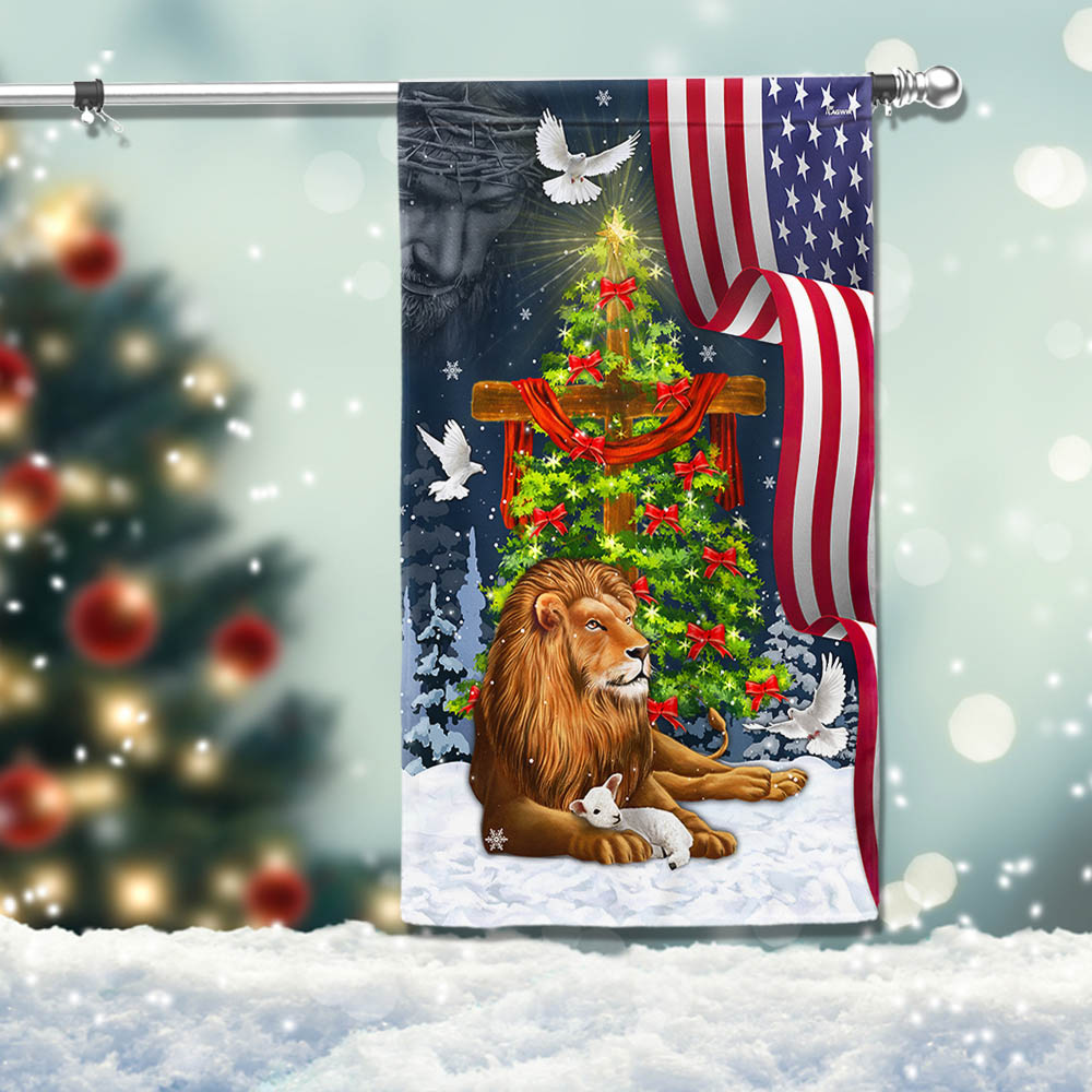 Jesus Christ Cross Lion Of Judah Christmas Tree Flag - Liberish