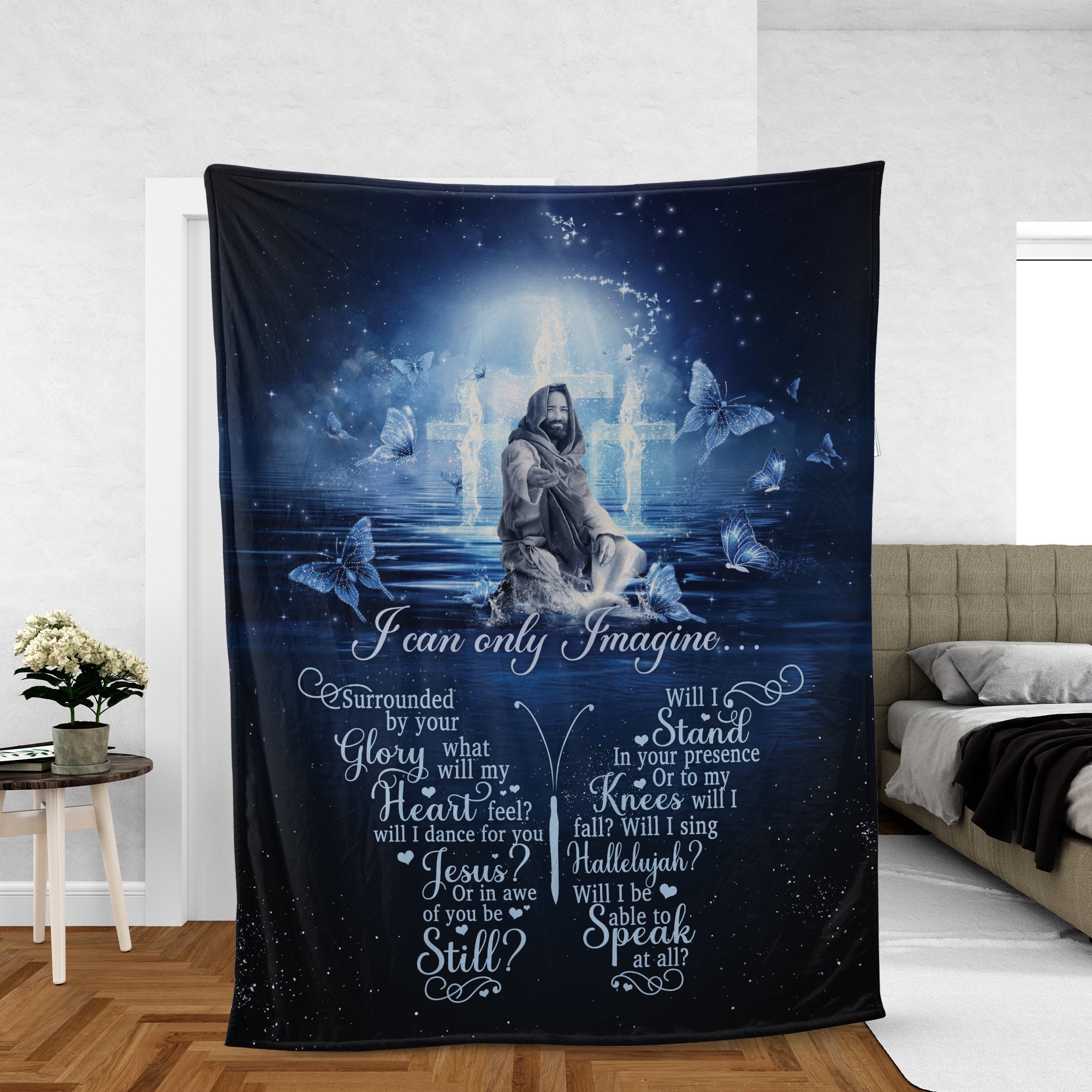 Christian Throw Blanket, Faith Blanket, Jesus Christ Blanket, Inspirational Gift - Cross Symbol And Blue Butterfly, I Can Only Imagine