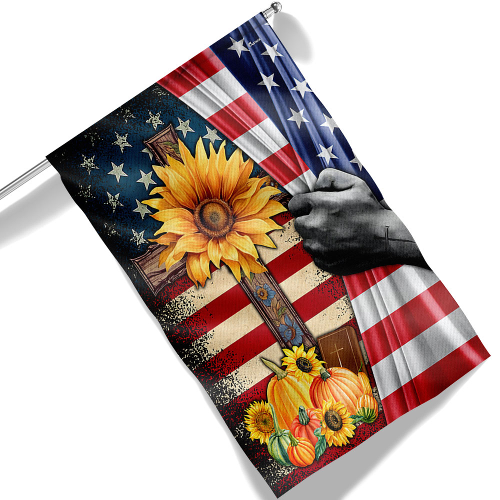 Jesus Christian Cross Thanksgiving Halloween Pumpkins Flag - Liberish