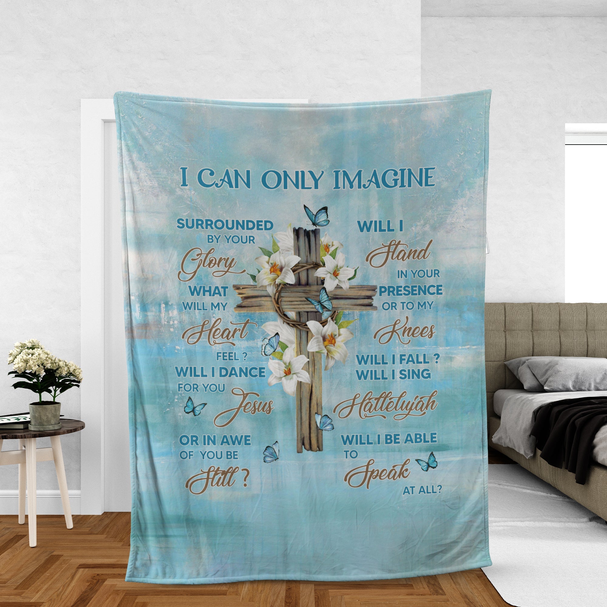 Christian Throw Blanket, Easter Day Blanket, Faith Blanket, Inspirational Gift, Easter Lily Blanket - Cross With White Lilies I Can Only Imagine