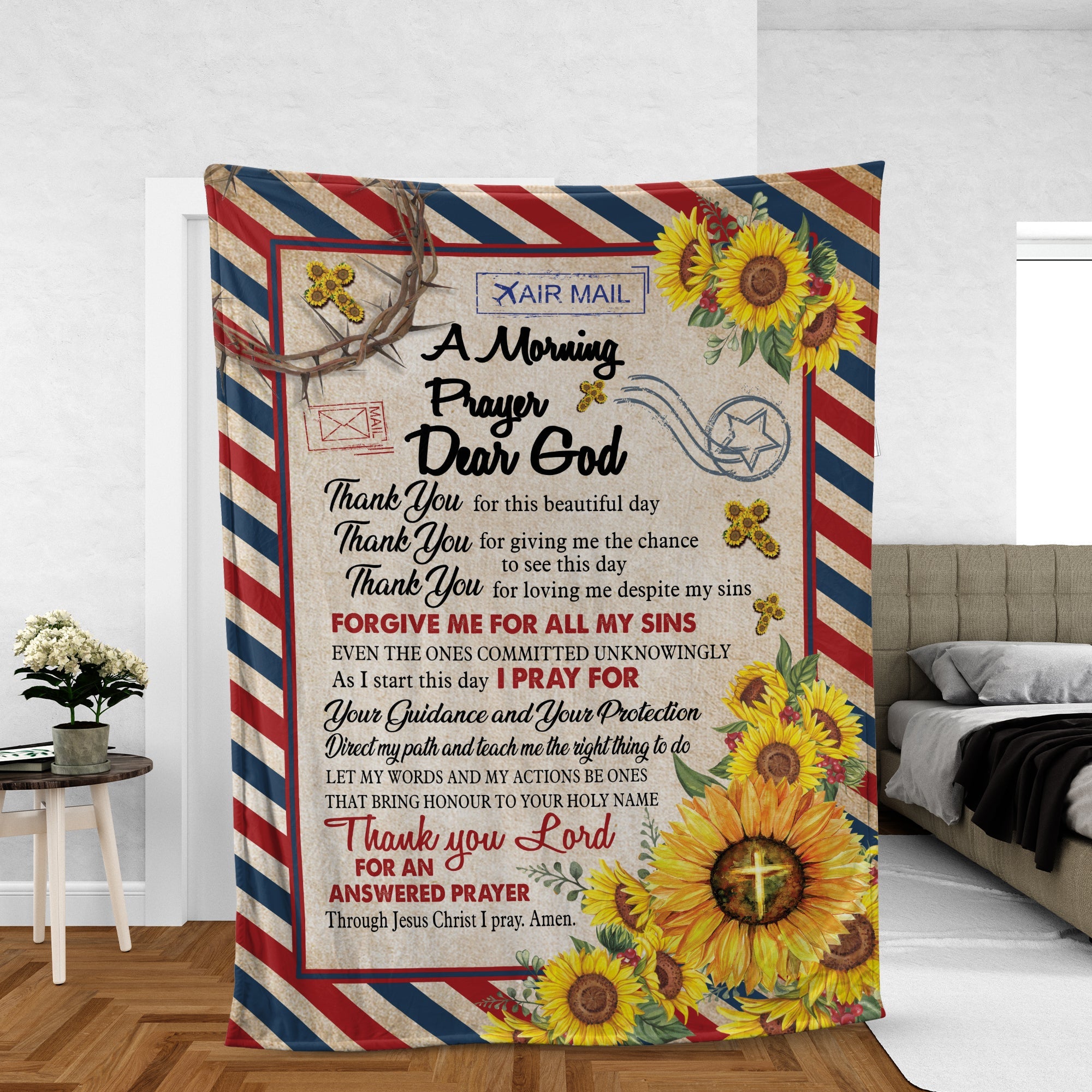 Christian Throw Blanket, Sunflower And Letter Blanket, Faith Blanket, Dear God - Thank You Lord For And Answered Prayer
