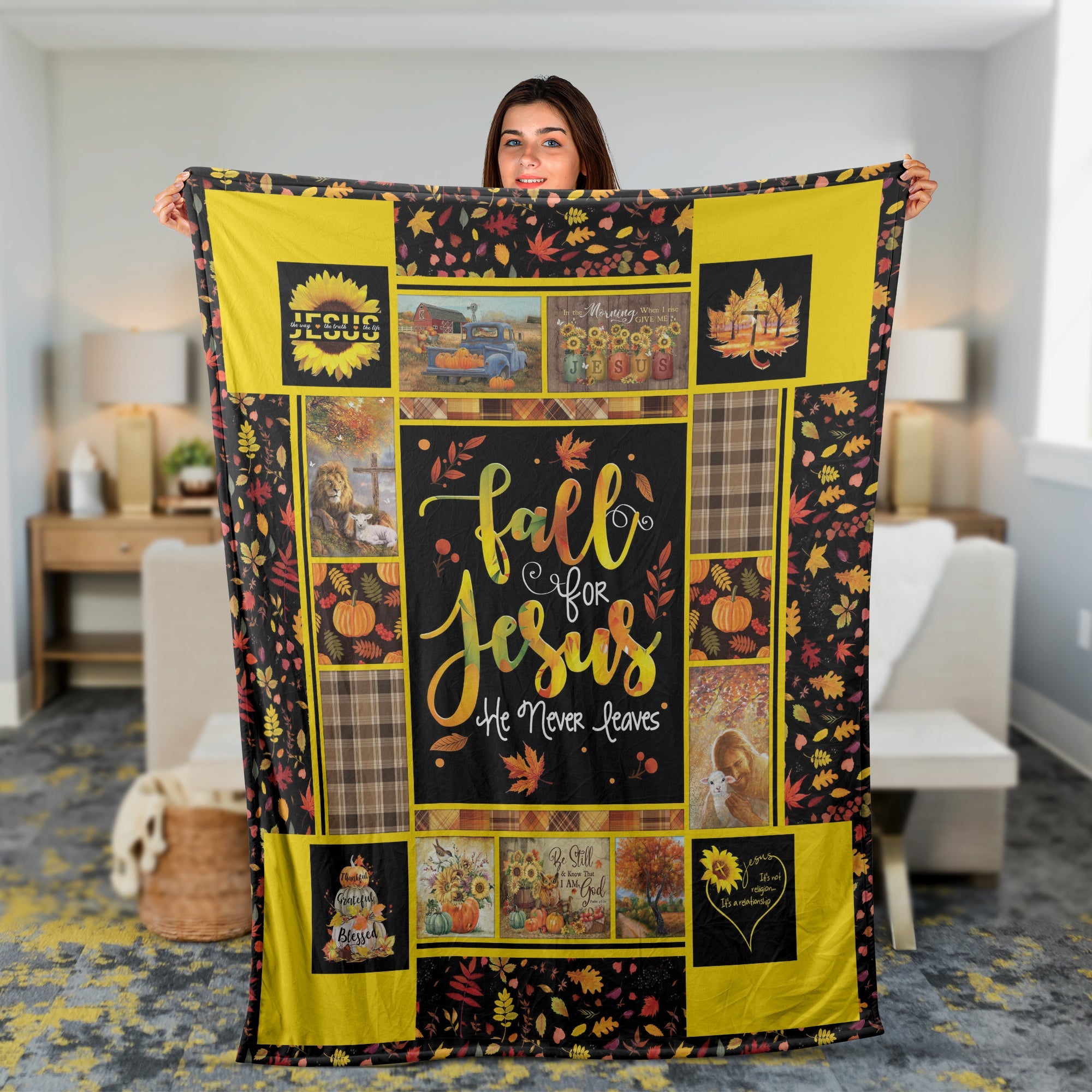 Christian Throw Blanket, Jesus Blanket, Faith Blanket, God Blanket, Fall For Jesus Blanket, He Never Leaves