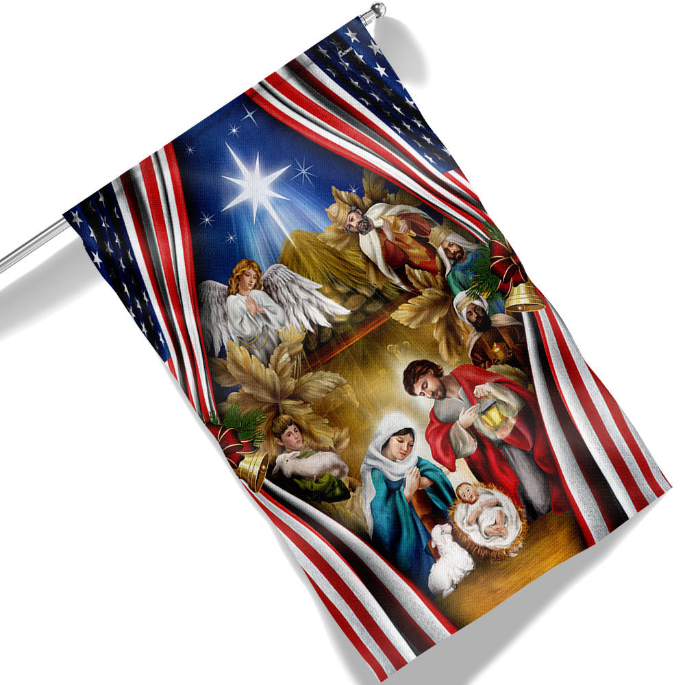 Jesus Family Nativity Of Jesus Christmas American Flag - Liberish