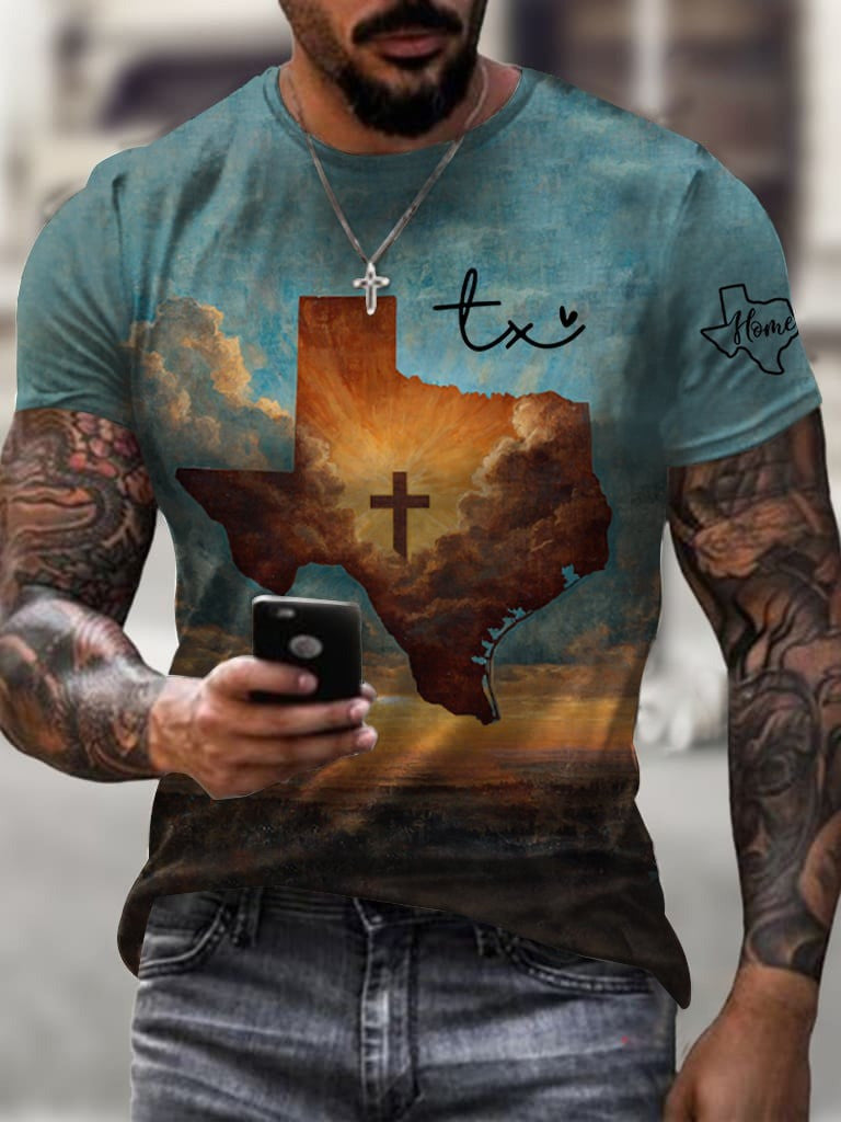 Join us in praying for Texas, Men's Texas Strong Print Crew Neck T-Shirt Gift For American and Texans - Liberish