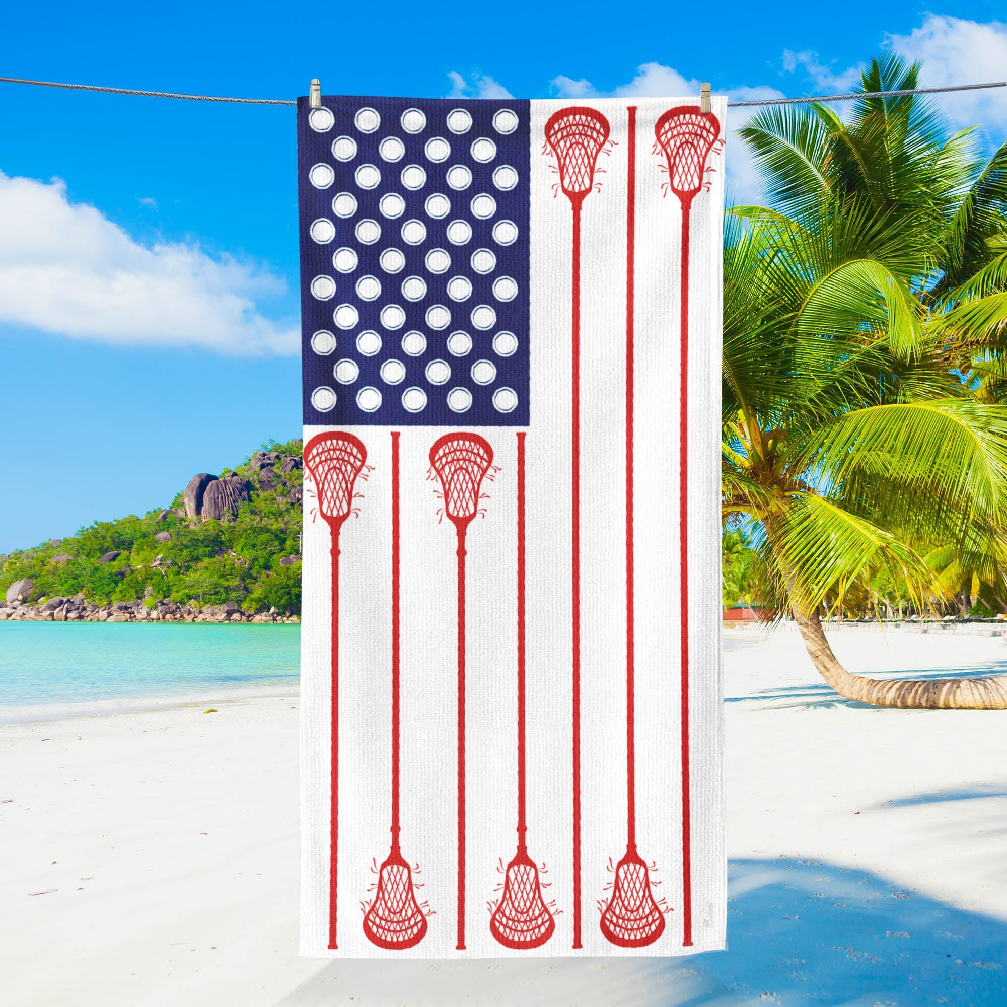 Lacrosse American Usa Flag Beach Towel Player Sport Game - Liberish