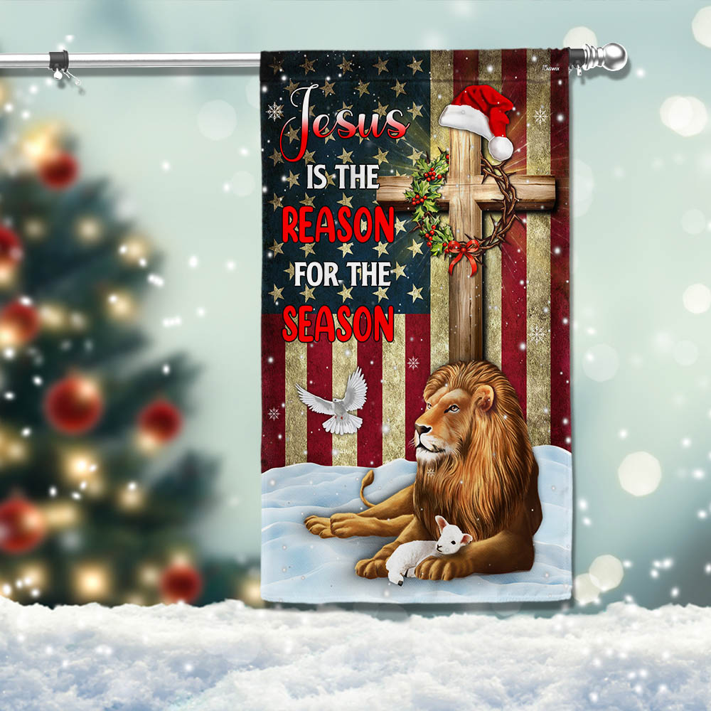 Lion Of Judah Jesus Christ Cross Christmas Flag Jesus Is The Reason For The Season - Liberish