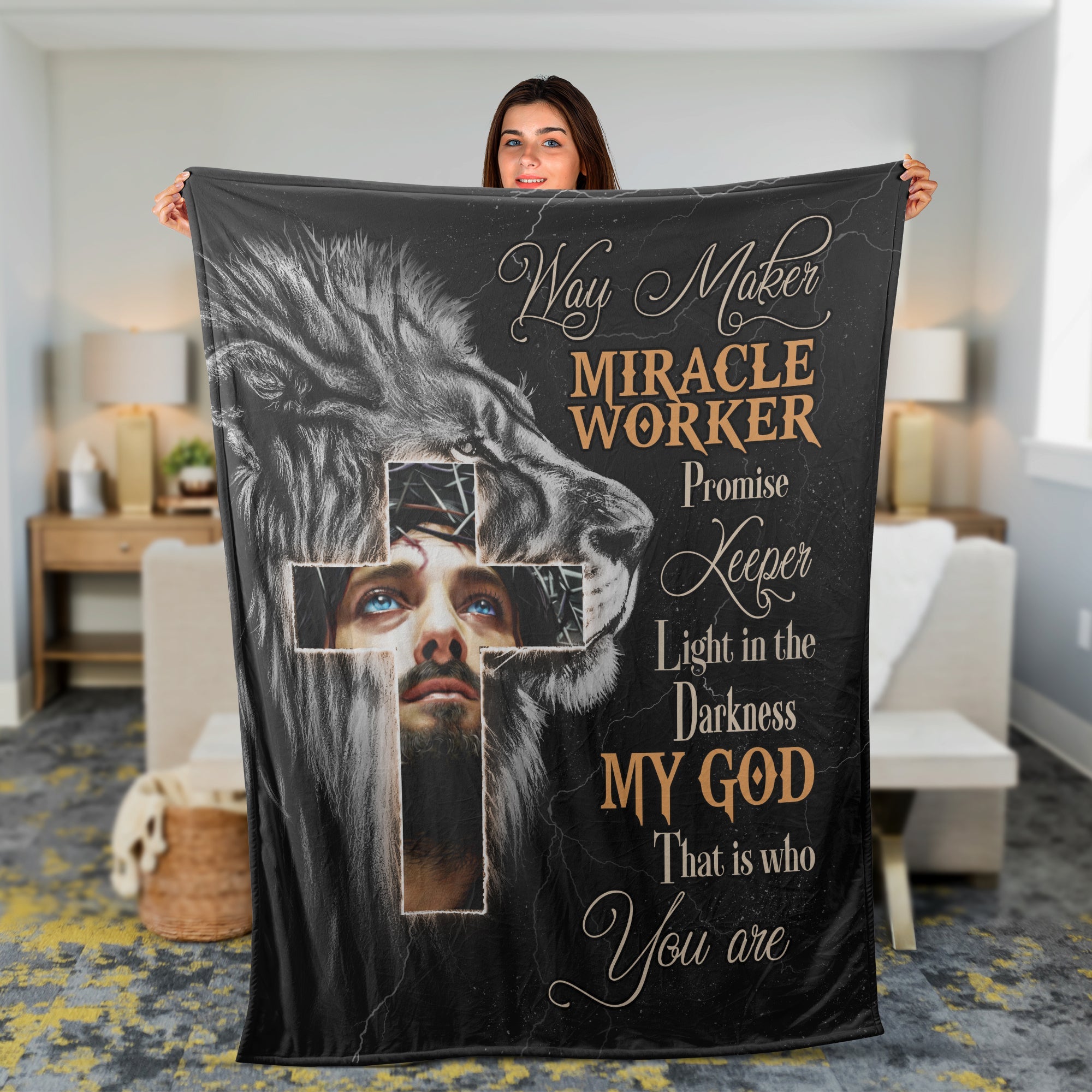 Christian Throw Blanket, Faith Blanket, Jesus Blanket, Inspirational Gift - Lion And Jesus Blanket - My God Is The Light In The Darkness