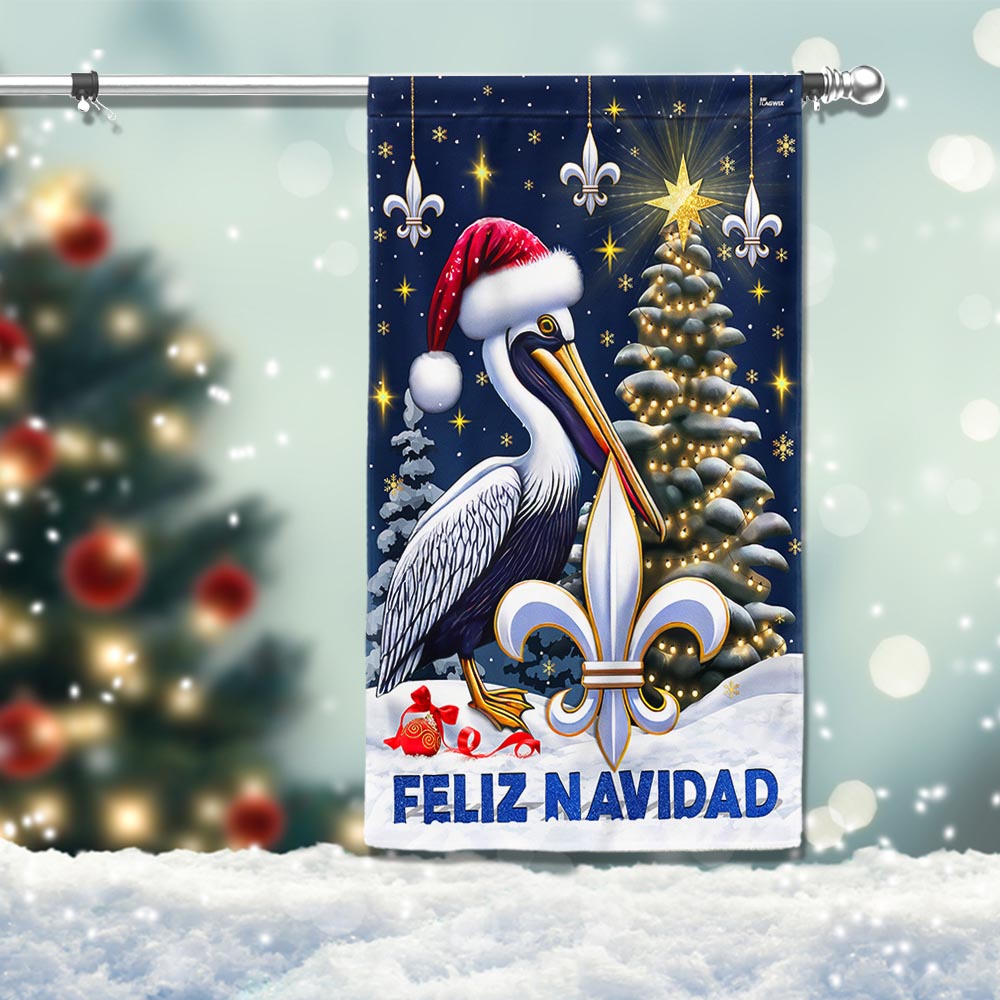 Louisiana Christmas Pelican Feliz Navidad Flag - Liberish