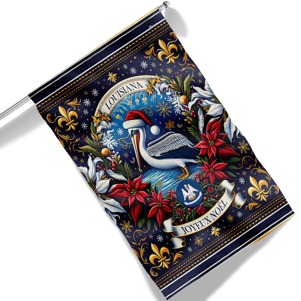Louisiana Joyeux Noel Pelican Feliz Navidad Christmas Flag - Liberish