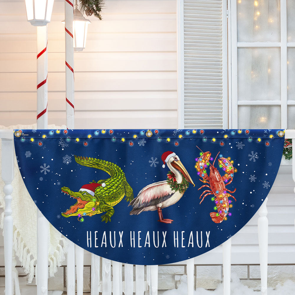 Louisiana Merry Christmas Joyeux Noel Y All Alligator Pelican Crawfish Non Pleated Fan Fla - Liberish