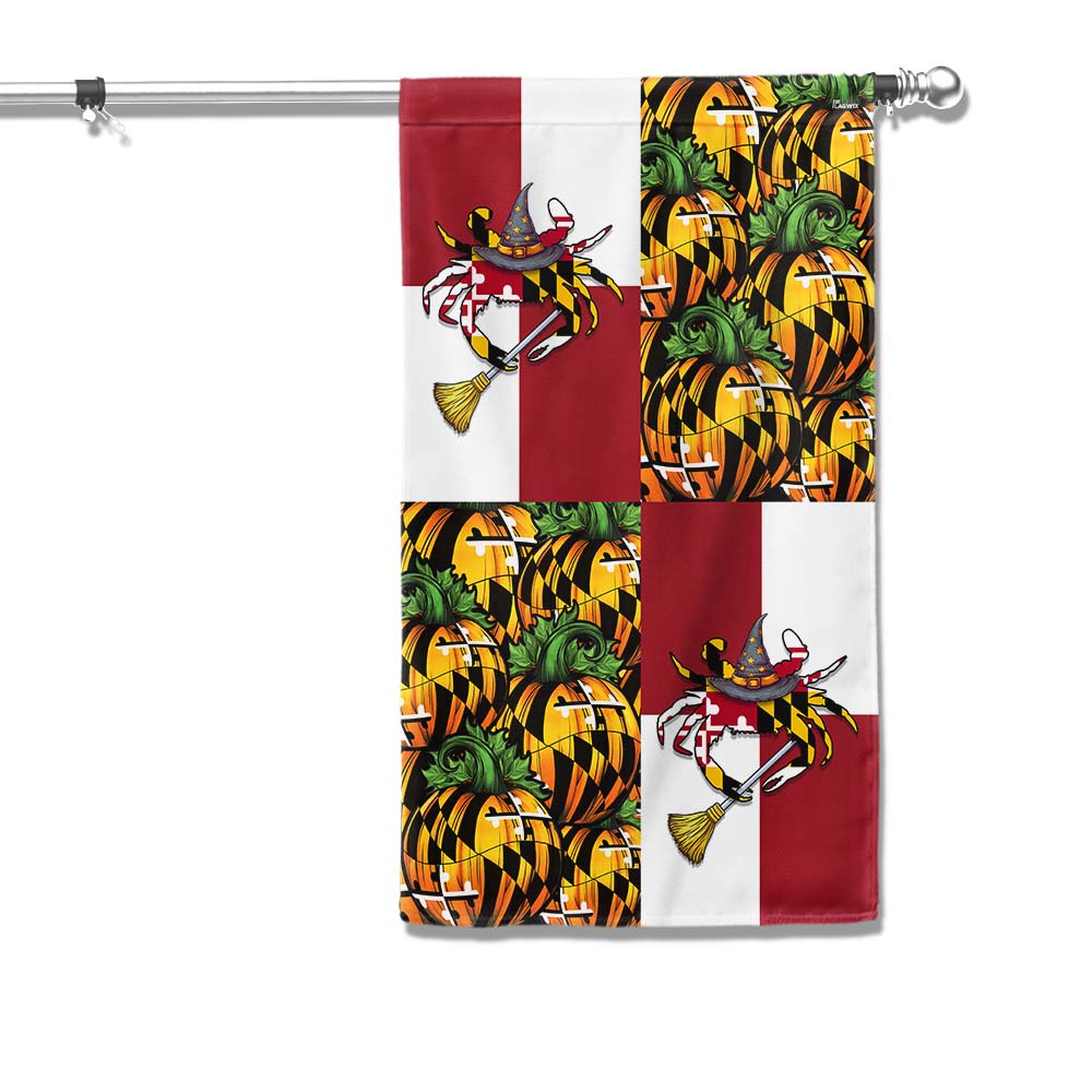 Maryland Halloween Flag Maryland Halloween Pumpkins And Blue Crab Witch Flag - Liberish