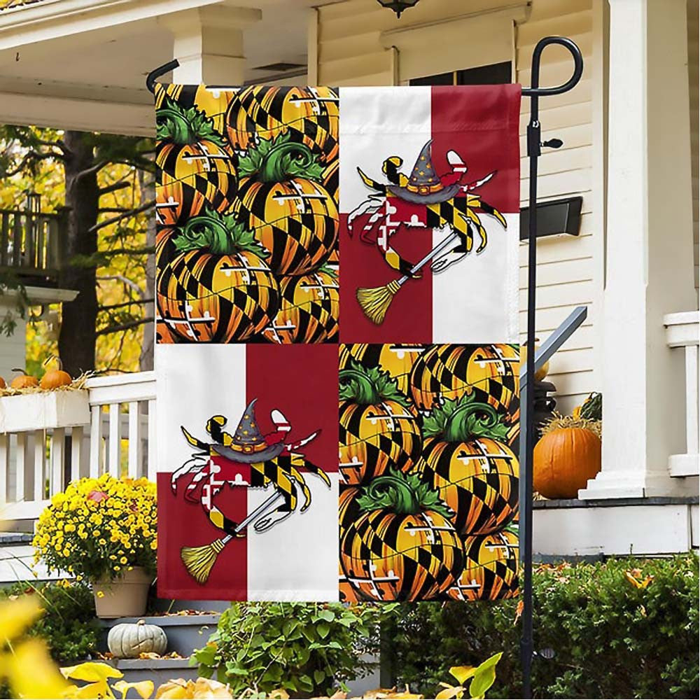 Maryland Halloween Flag Maryland Halloween Pumpkins and Blue Crab Witch Flag Halloween Gift For Adults - Liberish