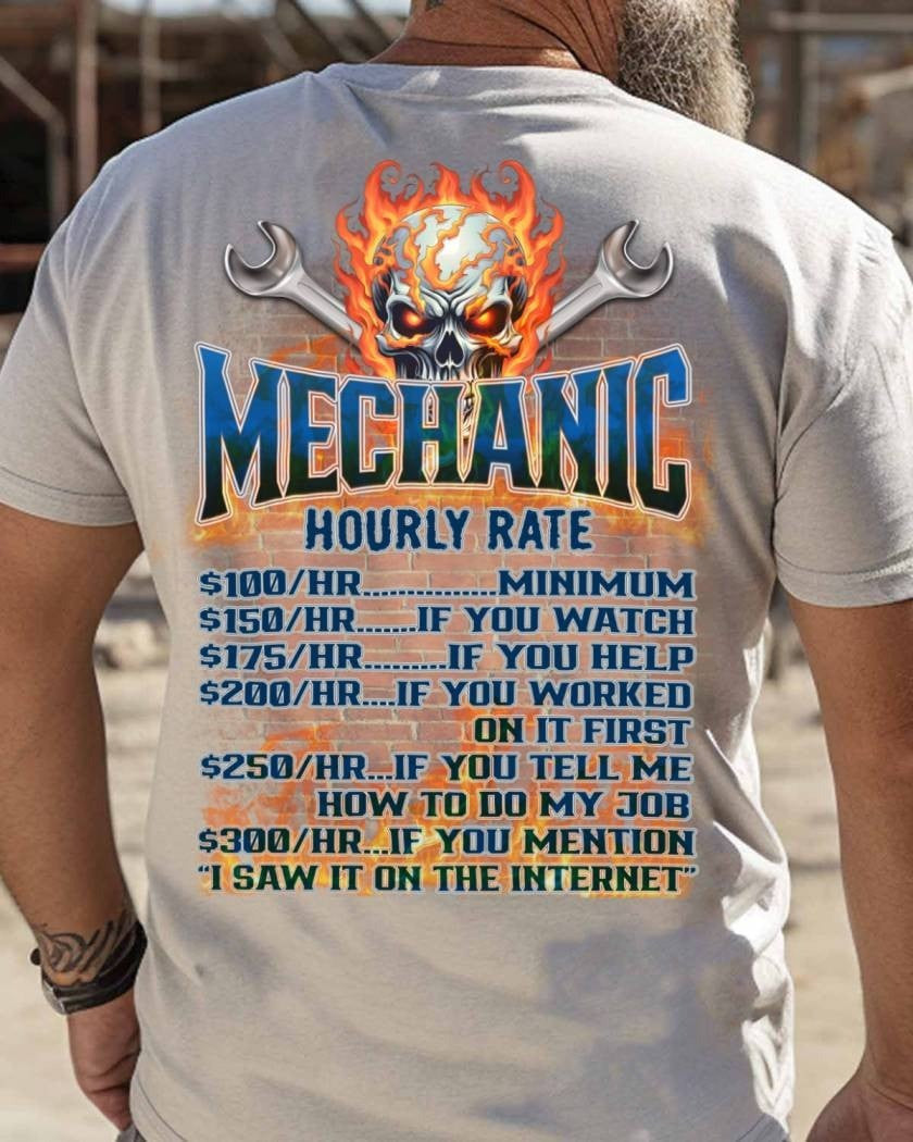 Mechanic Hourly Rate Chart - Mechanic Funny Workwear T-Shirt Gift For Machanists - Liberish