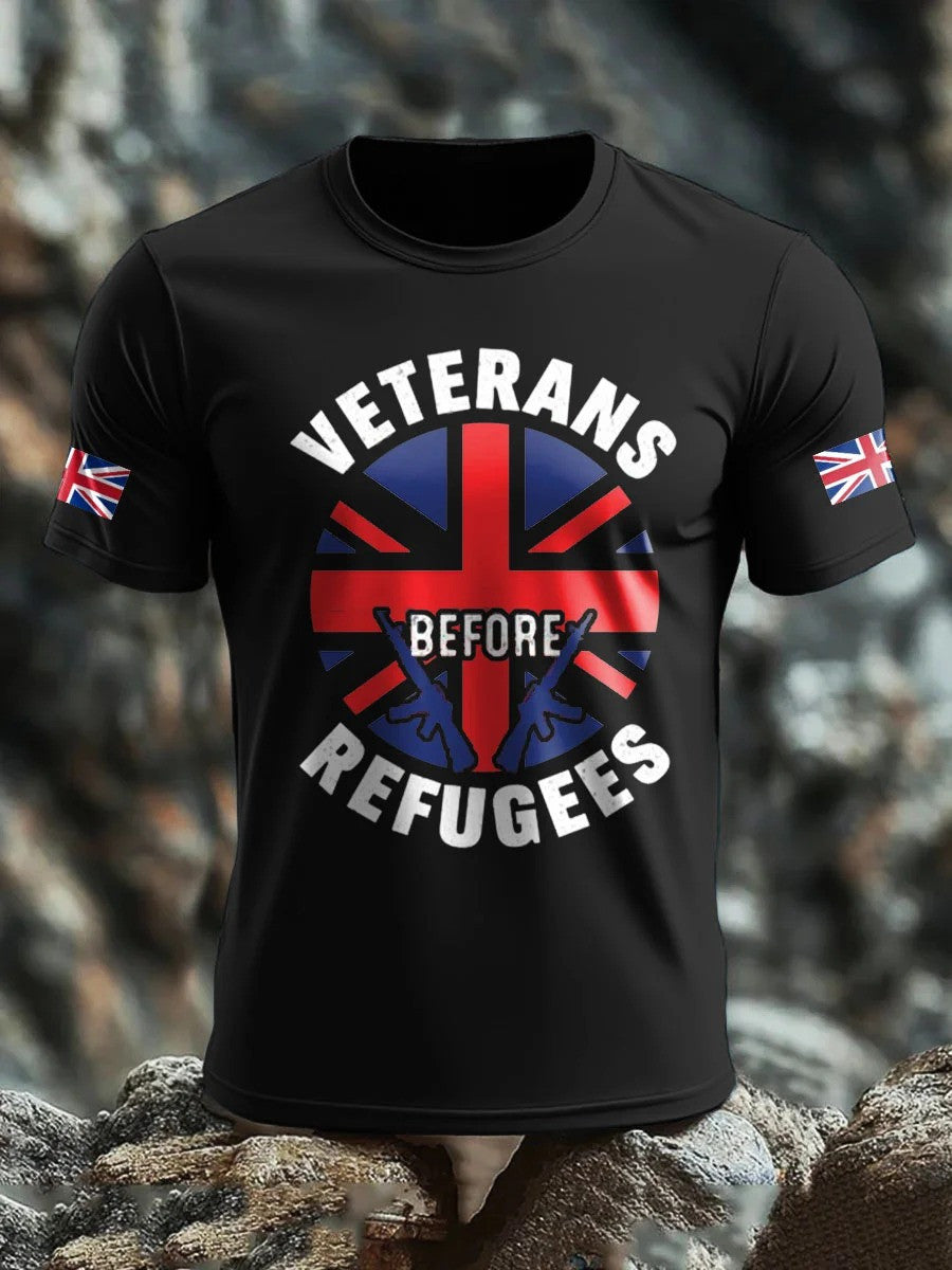 Men's UK Flag Stop Illegal Immigration Printed T-shirt Gift For Patriotic, Military, Proud Military Navy - Liberish