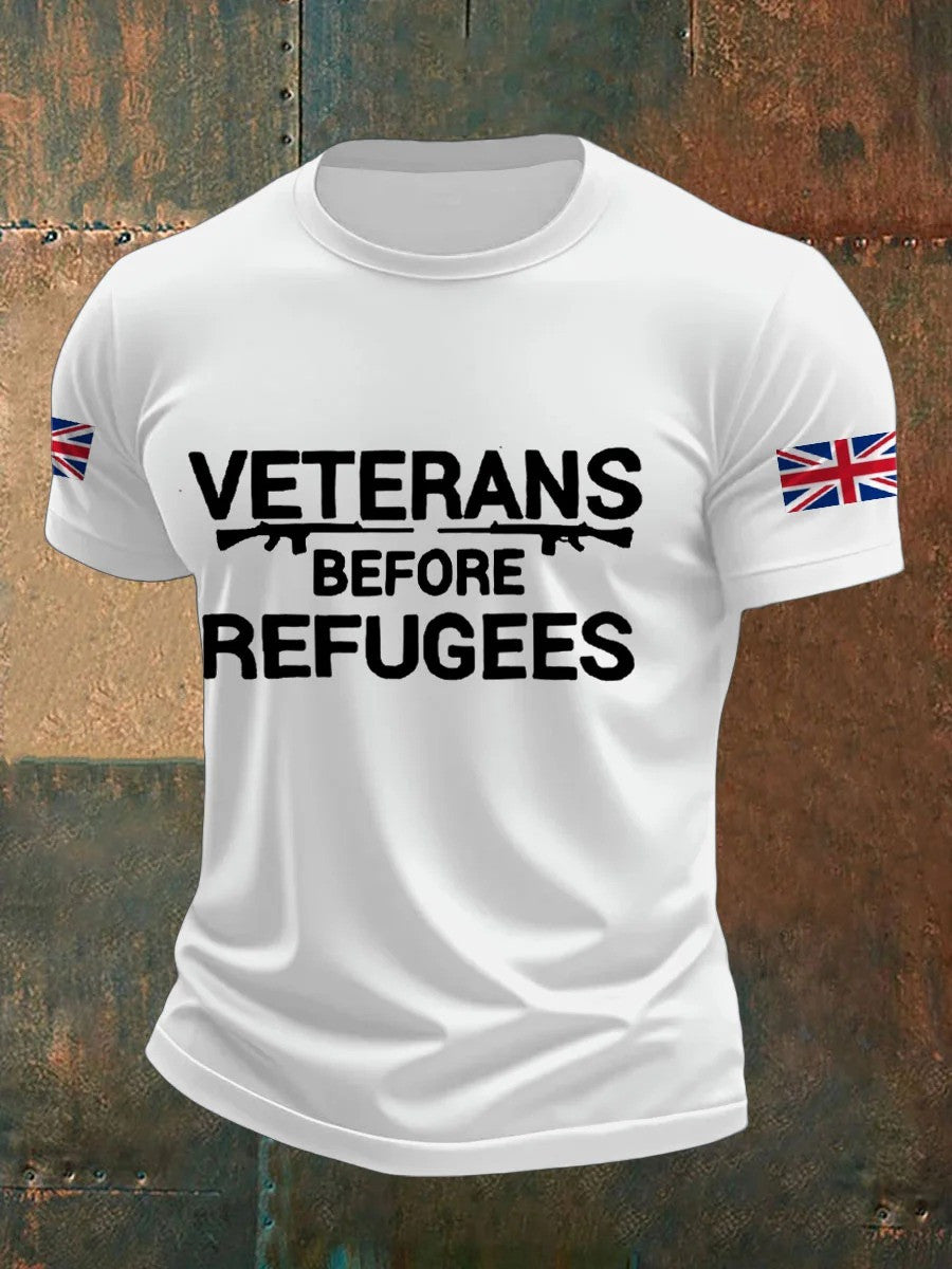 Men's UK Flag Veterans Before Refugees Printed T-shirt Gift For Patriotic, Military, Proud Military Navy - Liberish