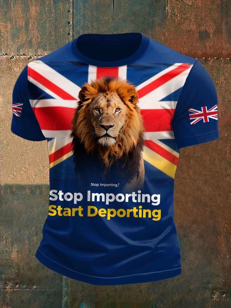 Men's UK Immigrant Stop Importing Start Deporting Printed T-shirt Gift For Patriotic, Military, Proud Military Navy - Liberish