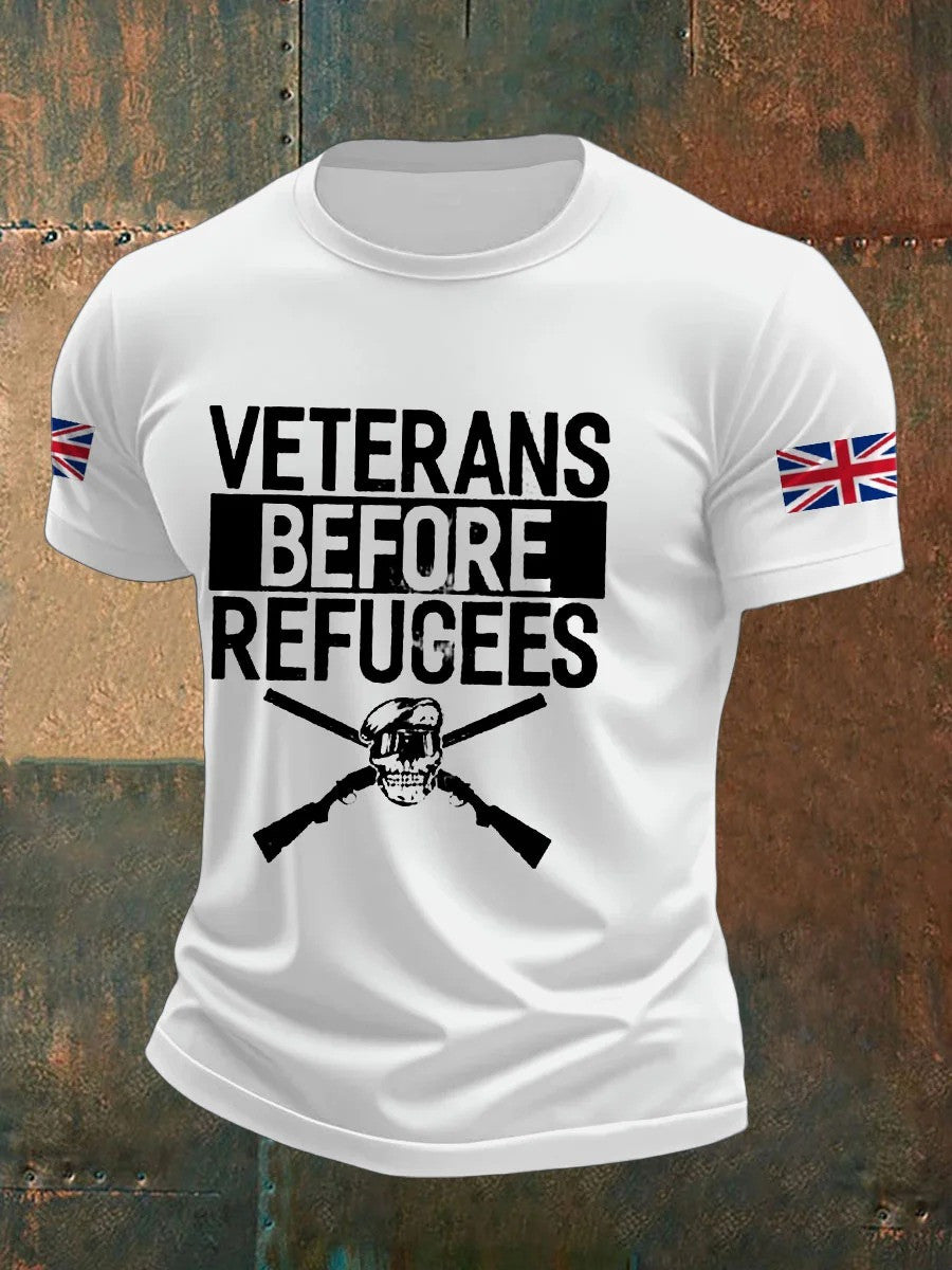 Men's UK Immigration Veterans Before Refugees Printed T-shirt Gift For Patriotic, Military, Proud Military Navy - Liberish
