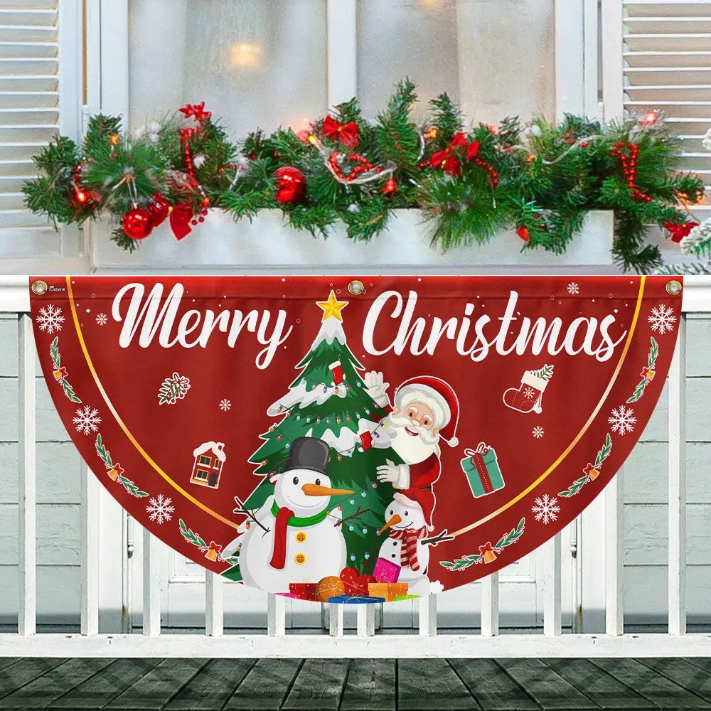 Merry Christmas Fan Flag Santa Claus Snowman Non Pleated Holiday Decor - Liberish