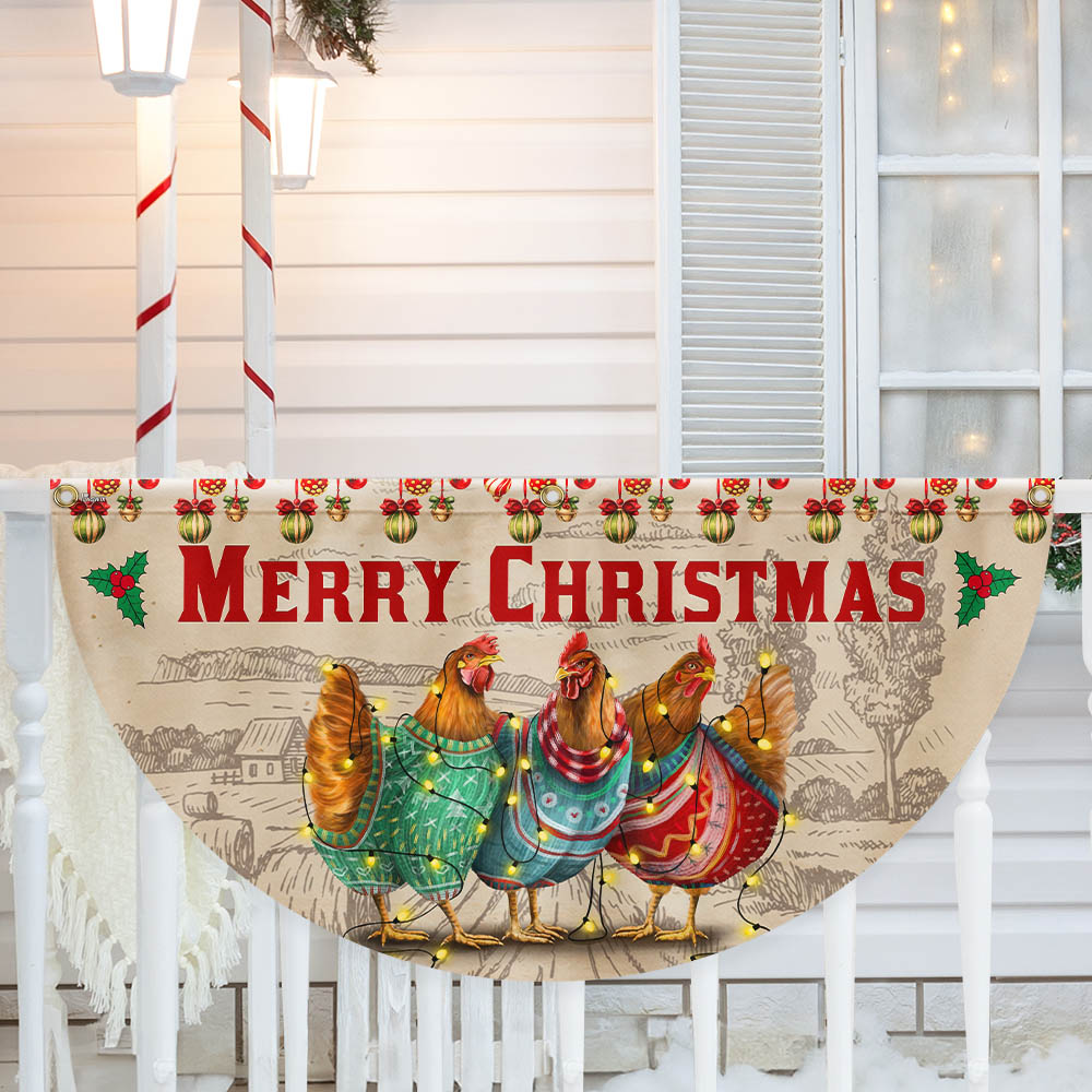 Merry Christmas Hen Chicken Poultry Farm House Non Pleated Fan Flag - Liberish
