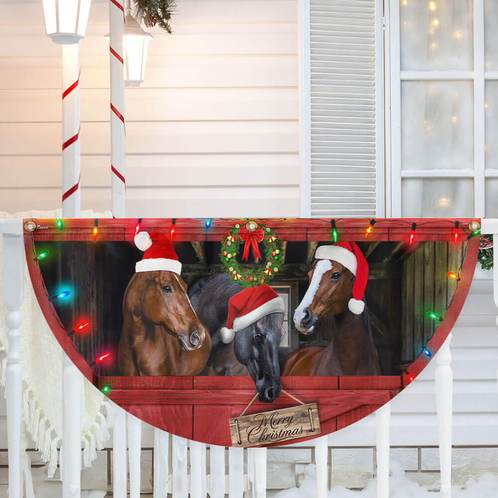 Merry Christmas Horses Farm Non Pleated Fan Flag Perfect Holiday Gift For Farm - Liberish