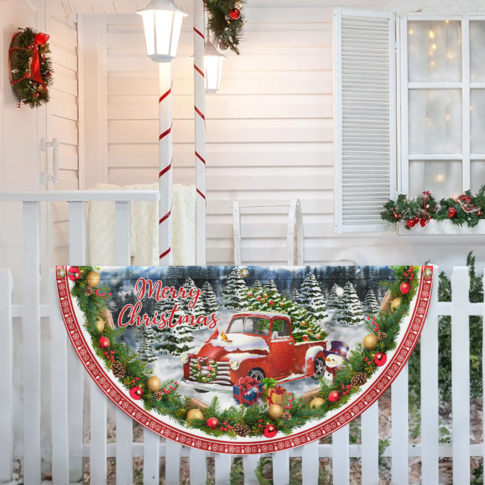 Merry Christmas Red Pickup Truck Non Pleated Fan Flag - Liberish