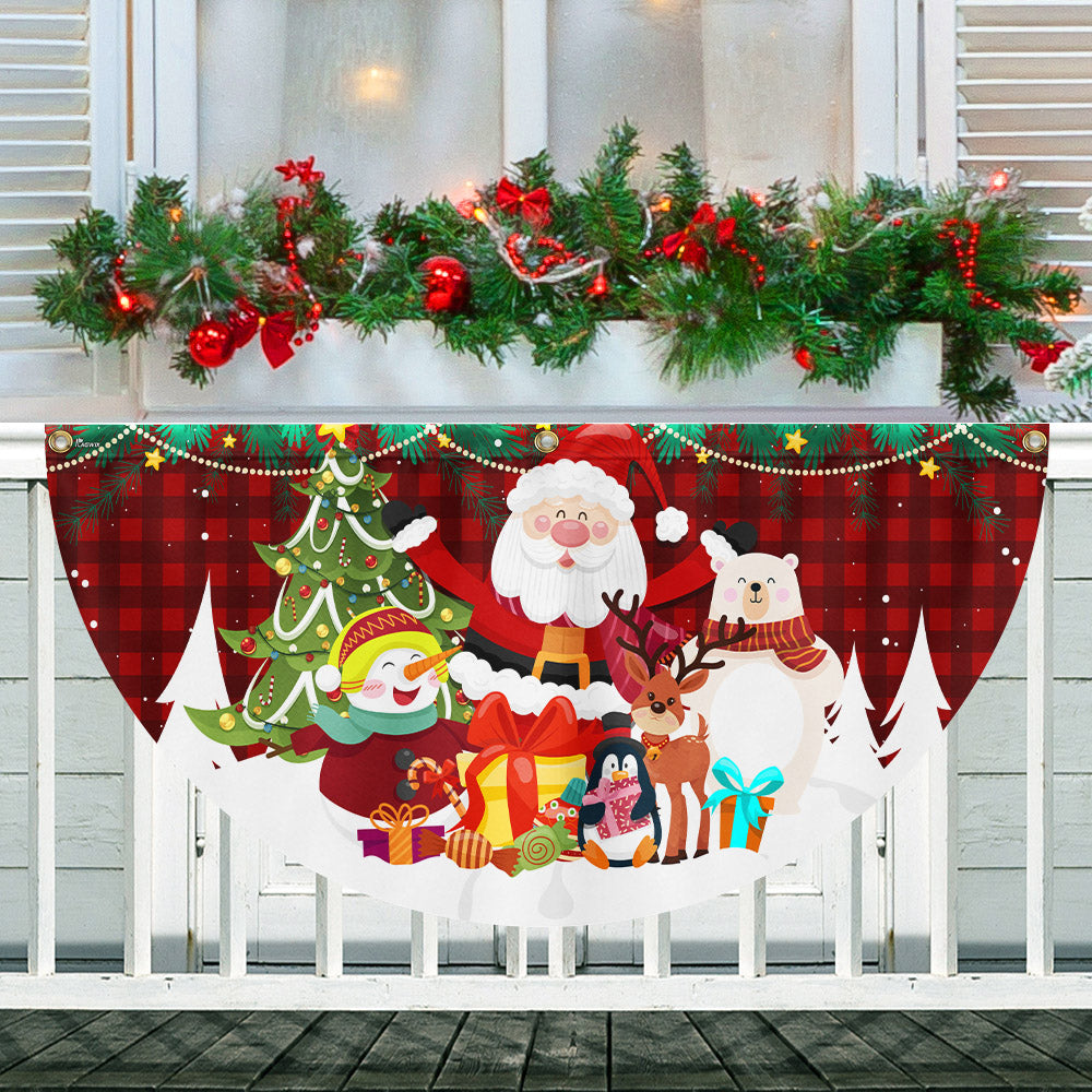 Merry Christmas Santa Claus Snowman And Reindeer Non Pleated Fan Flag - Liberish