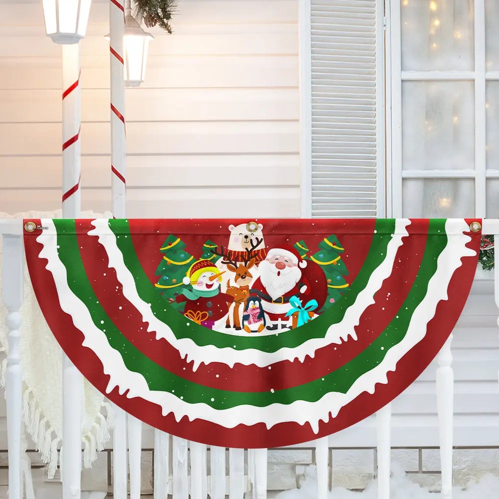 Merry Christmas Santa Snowman Reindeer Non Pleated Fan Flag - Liberish