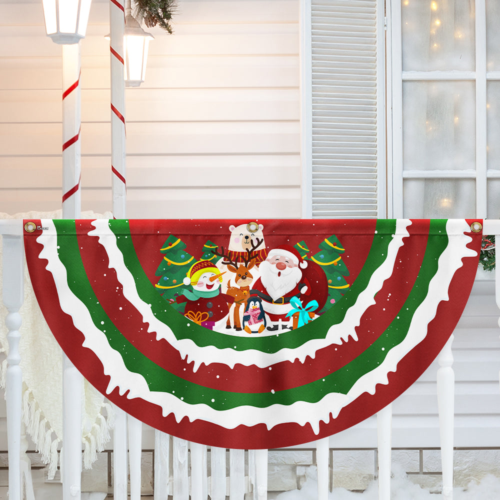 Merry Christmas Santa Snowman Reindeer Non Pleated Fan Flag - Liberish