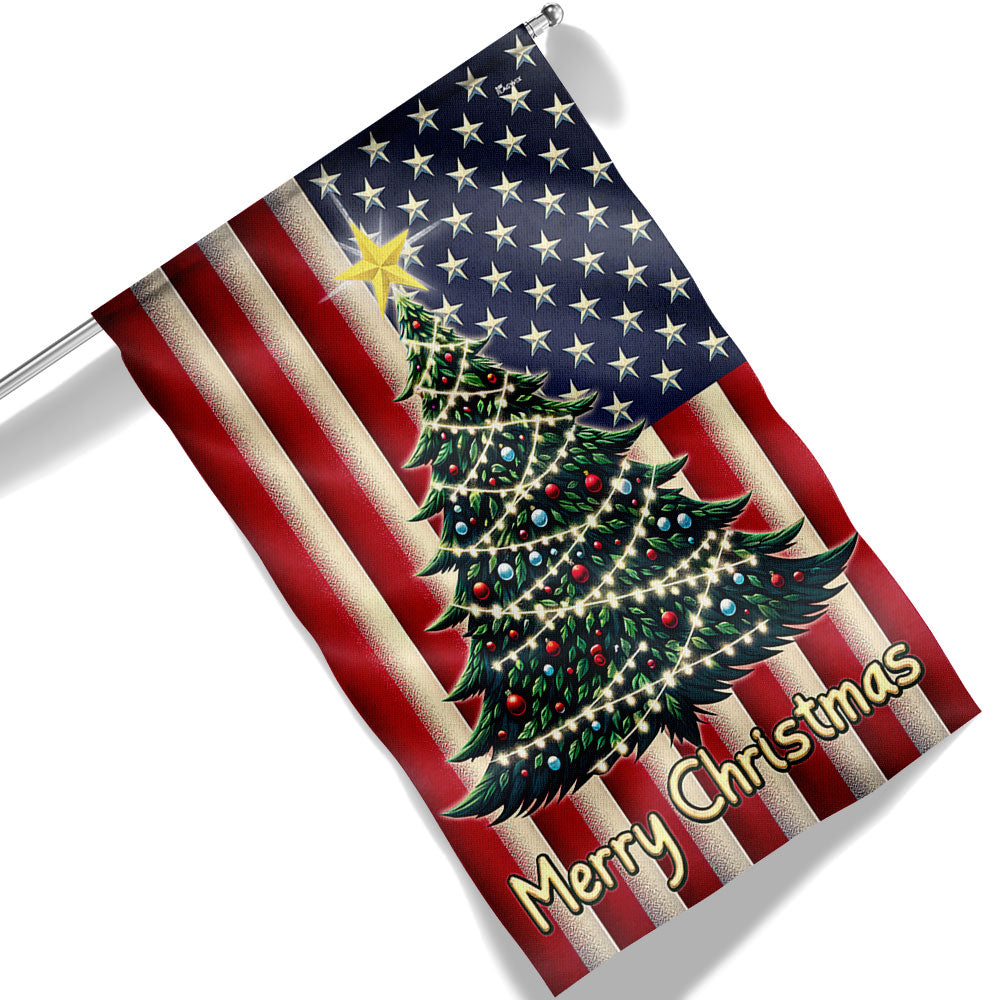 Merry Christmas Tree American Flag - Liberish