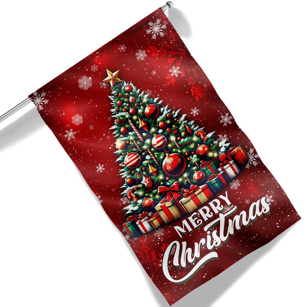 Merry Christmas Tree Winter Holiday Flag - Liberish