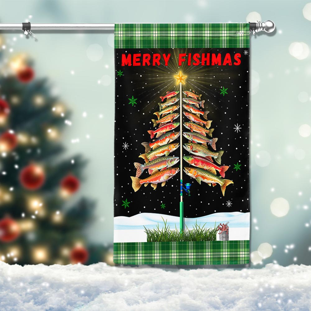 Merry Fishmas Tree Christmas Flag - Liberish