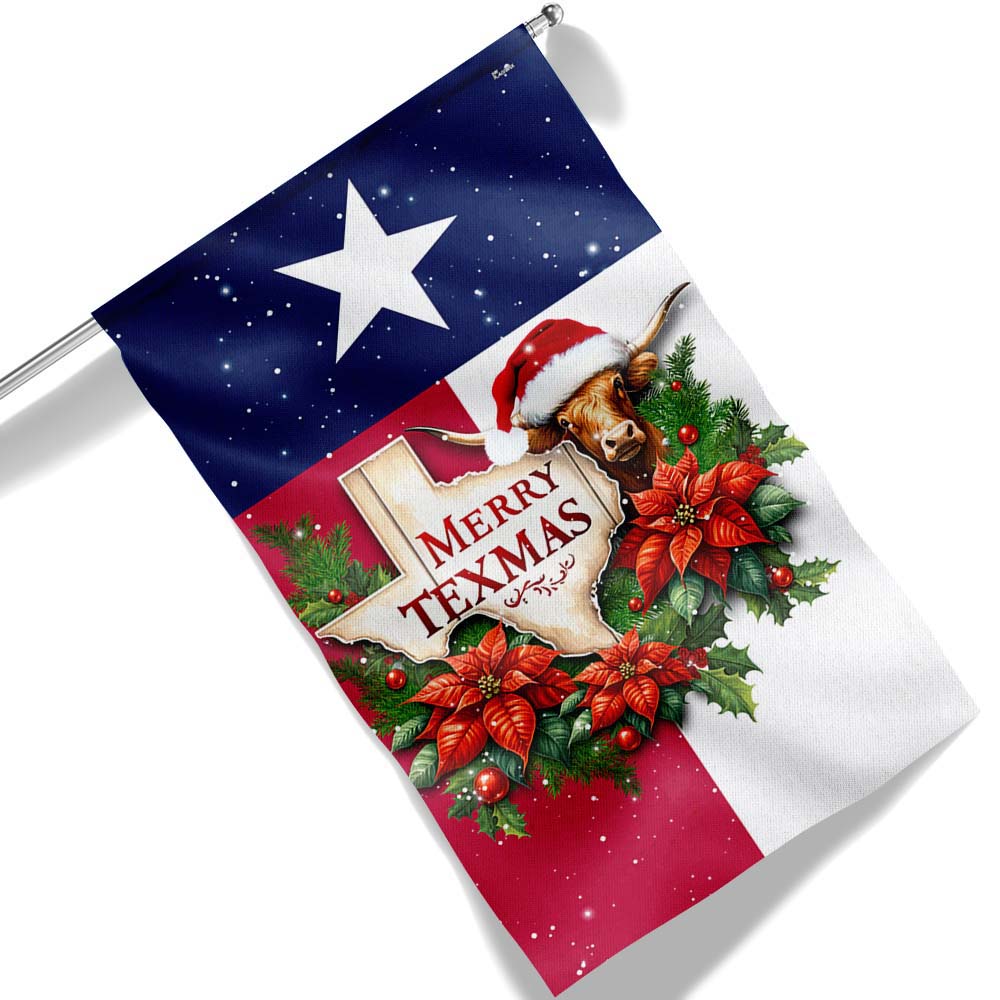 Merry Texmas Longhorns Christmas Texas Flag - Liberish