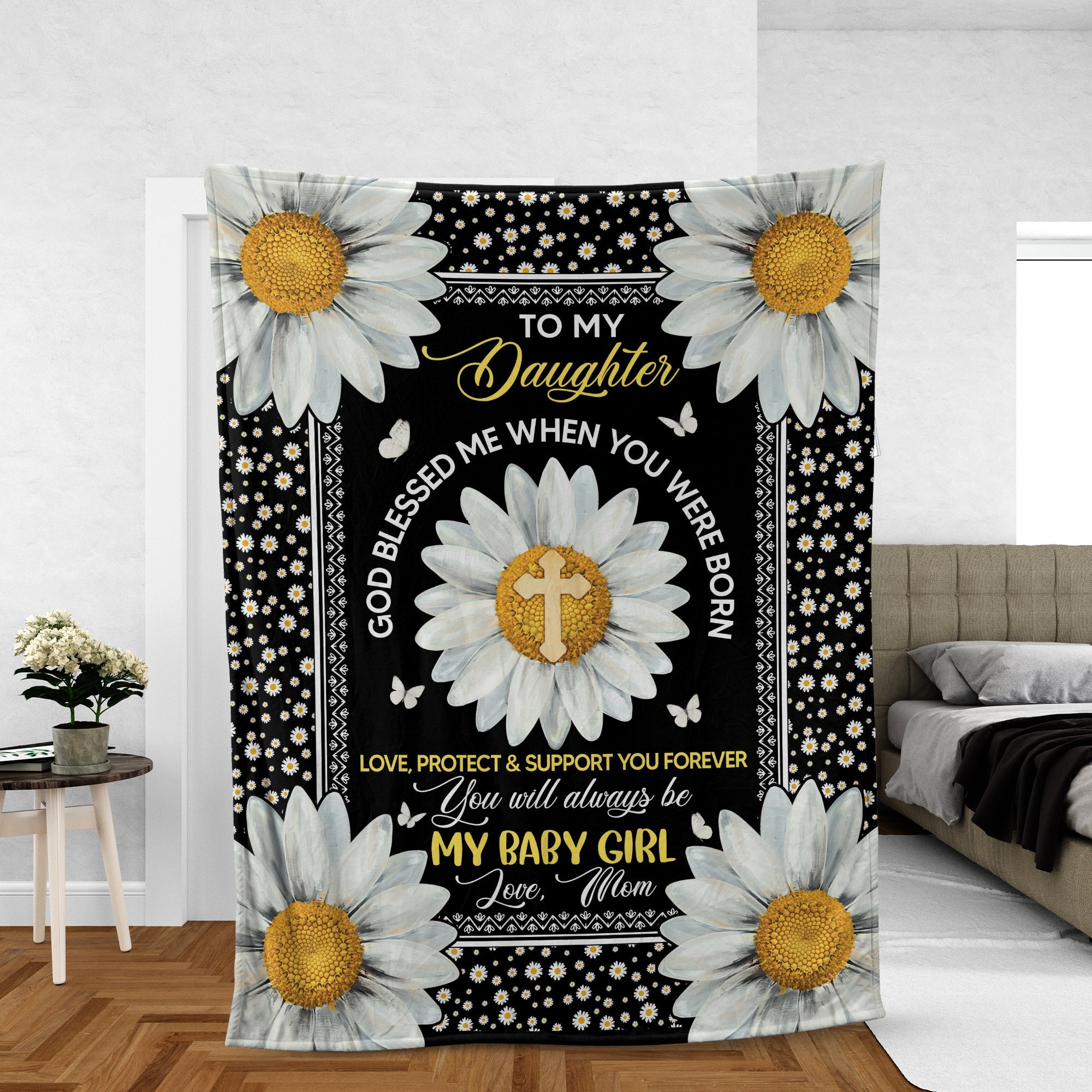 Family Blanket, Daughter And Mom Blanket, Gifts For Daughter From Mom - Mom To Daughter Blanket, Daisy And God Blanket, Blessed Me When You Were Born