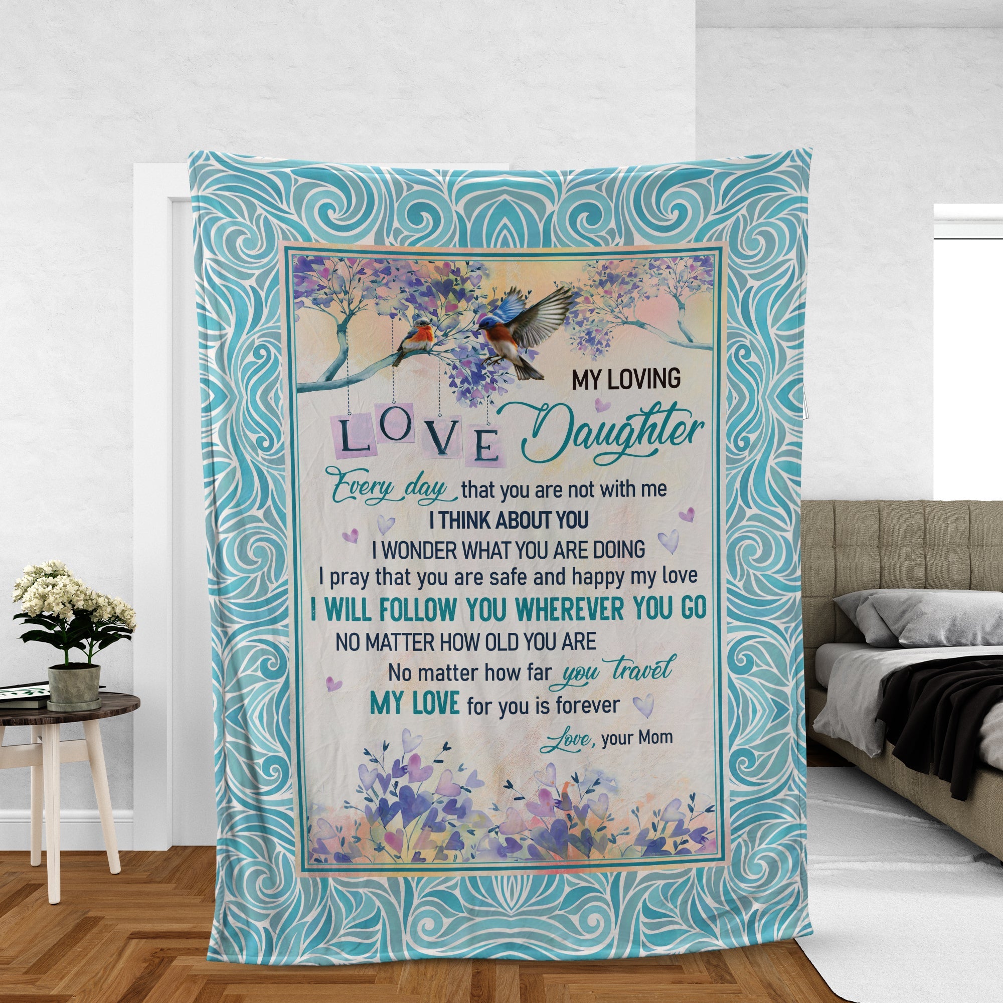 Family Blanket, Daughter And Mom Blanket, Gifts For Daughter From Mom - Mom To Daughter Blanket, Cardinal Drawing, I Will Follow Wherever You Go