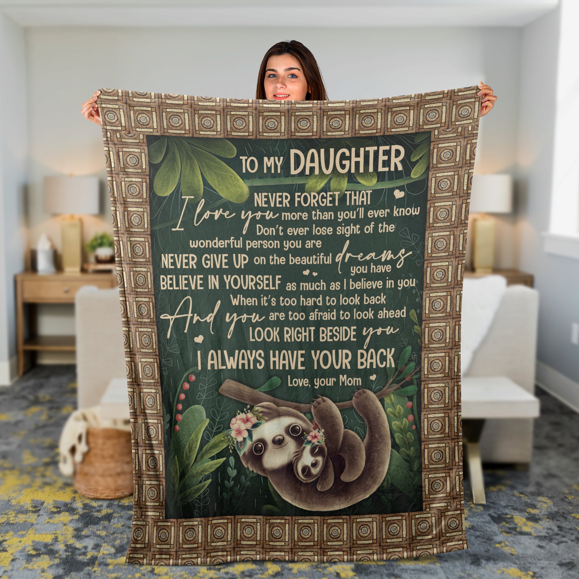 Family Blanket, Daughter And Mom Blanket, Gifts For Daughter From Mom - Mom To Daughter Blanket, Sloth Drawing, In The Forest, I Always Have Your Back