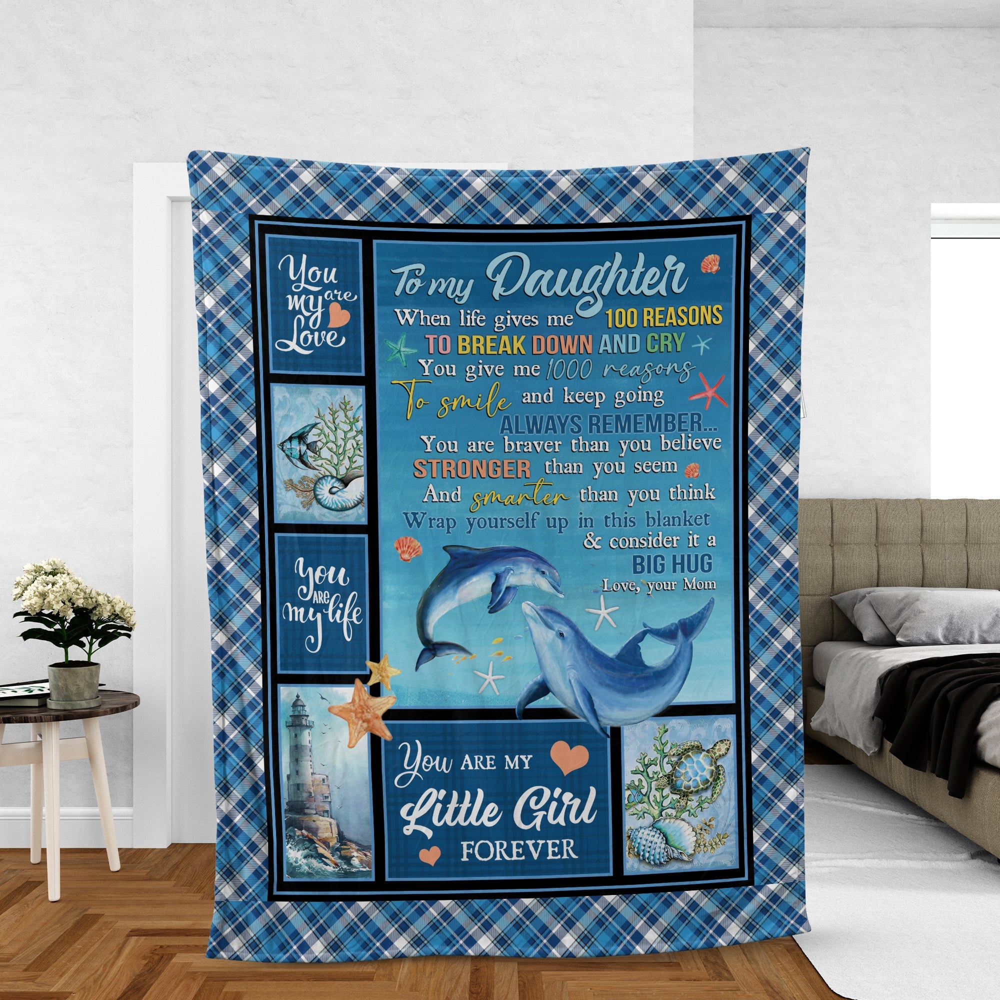Family Blanket, Daughter And Mom Blanket, Gifts For Daughter From Mom - Mom To Daughter Blanket, Dolphin Ocean Blanket - You Are My Little Girl