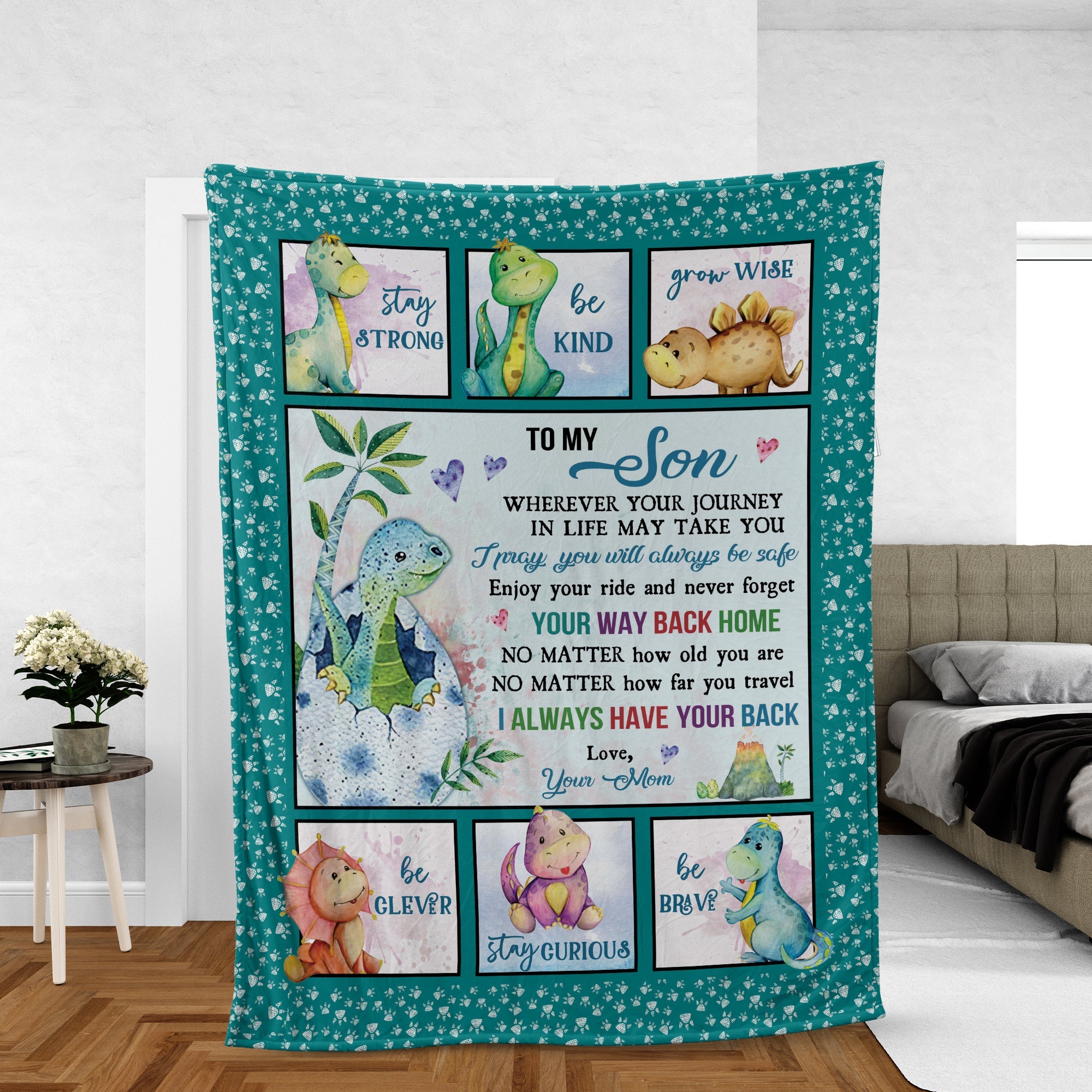 Family Blanket, Son And Mom Blanket - Gifts For Son From Mom - Mom To Son Blanket, Baby Dinosaur, I Always Have Your Back