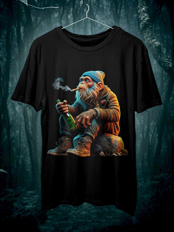 Monkey Smoking And Drinking Art Print T-Shirt Monkey Lovers Gifts - Liberish
